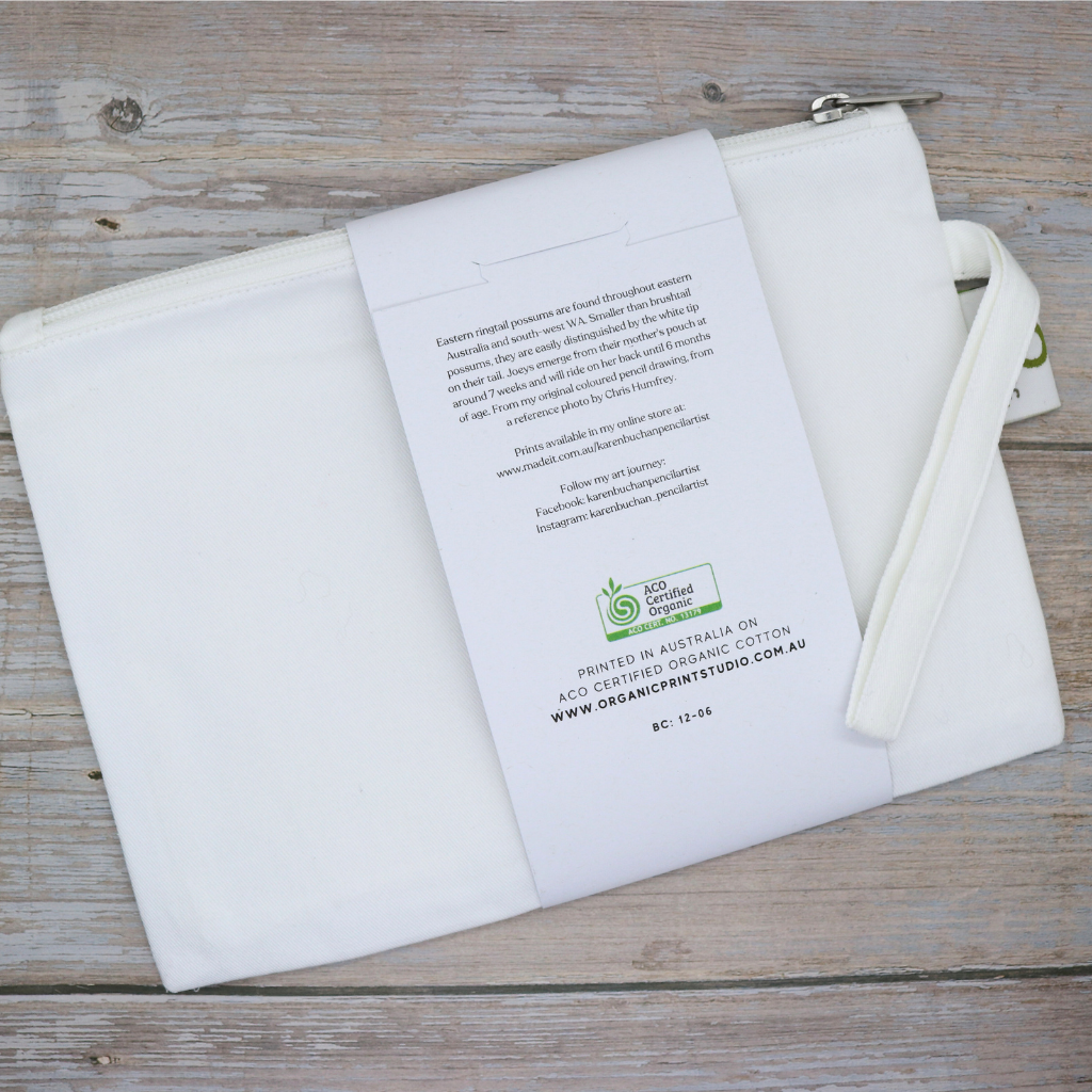 Zip Pouch | Clutch | Organic Cotton | Tawny Frogmouths or Ringtail Possums