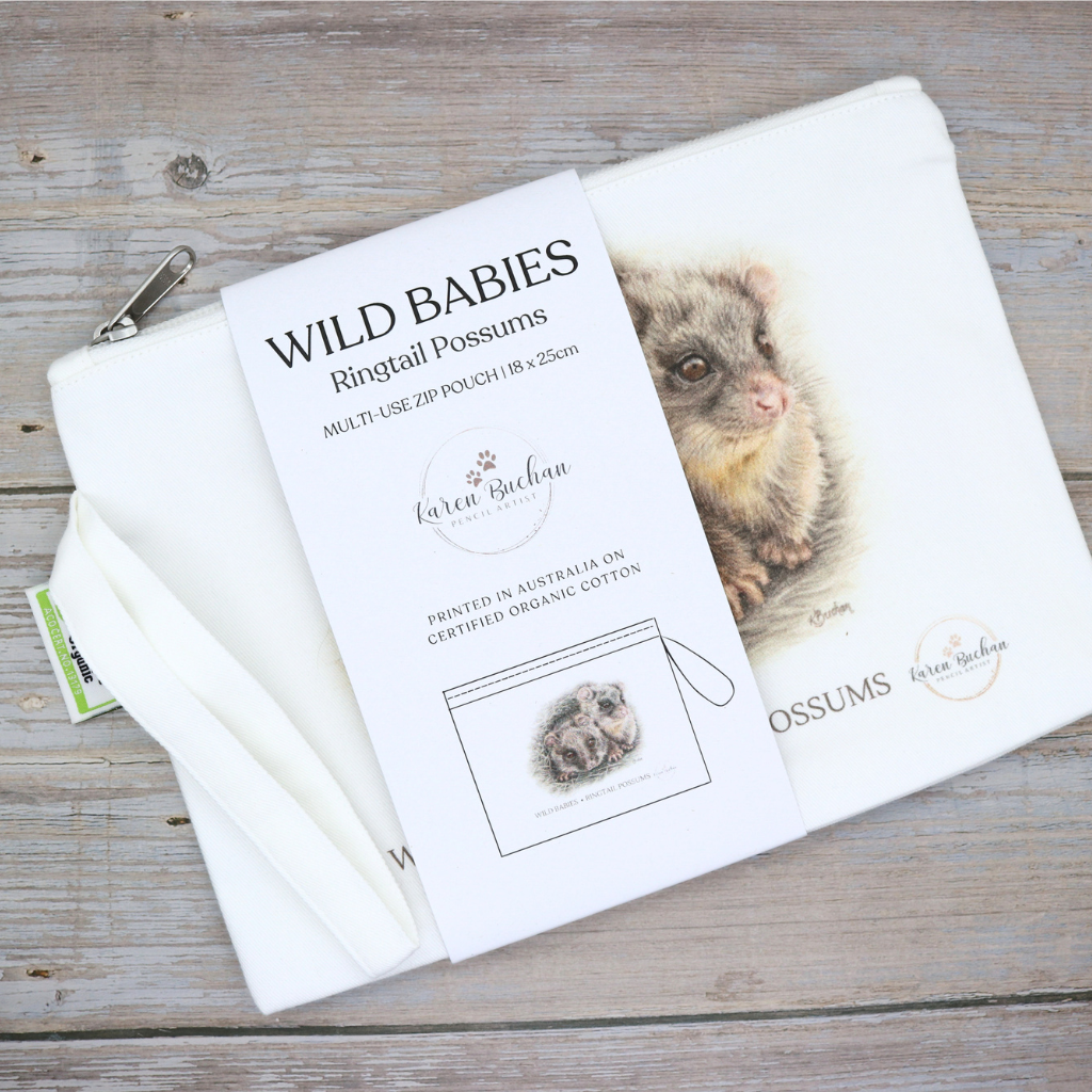 Zip Pouch | Clutch | Organic Cotton | Tawny Frogmouths or Ringtail Possums