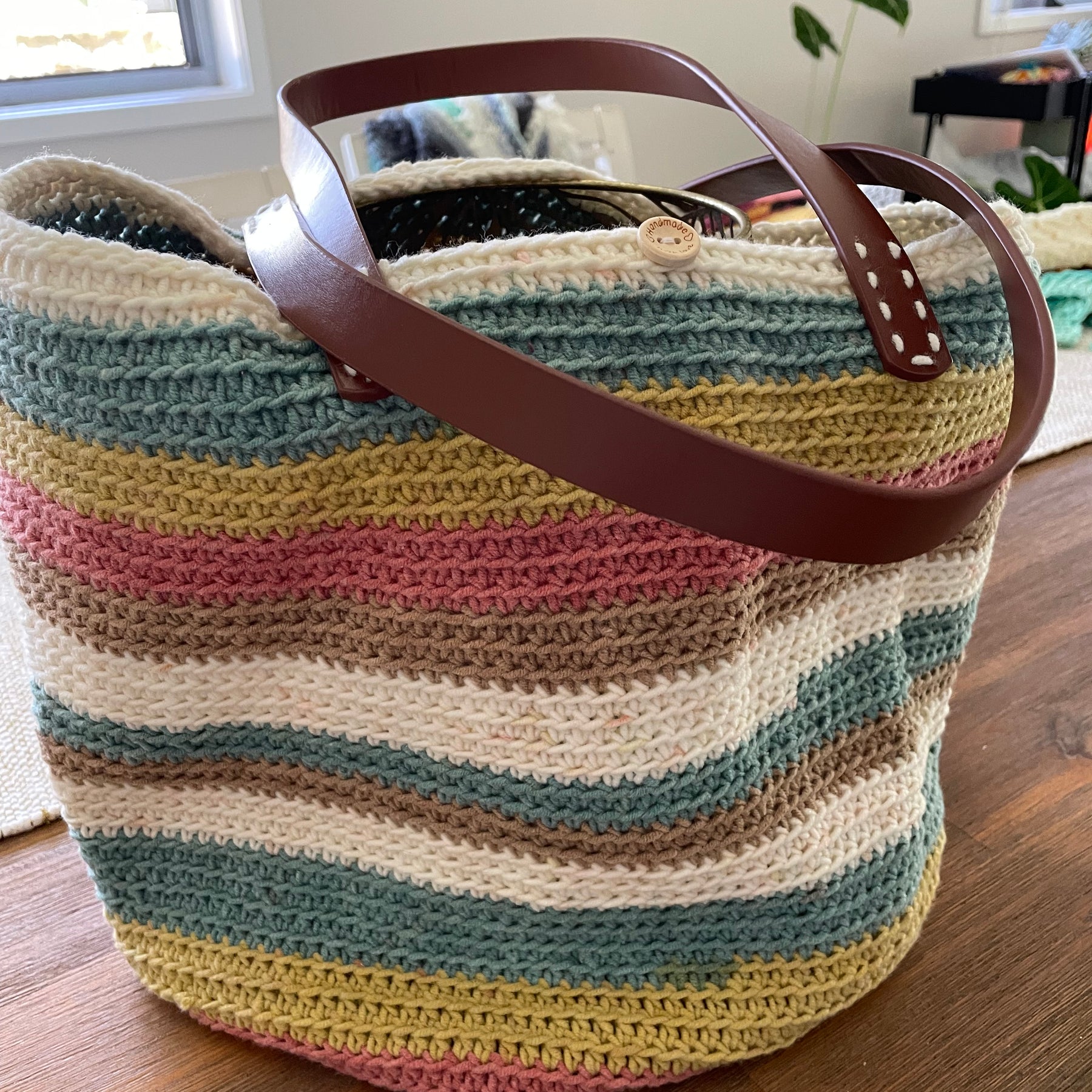#053 Market Bag with Faux Leather Handles