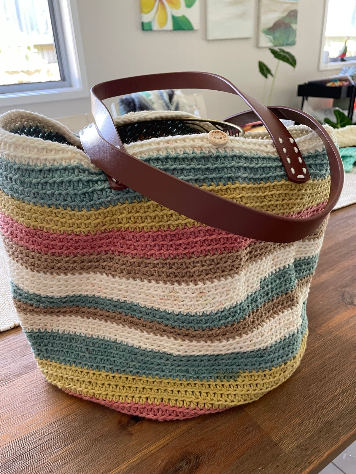 #053 Market Bag with Faux Leather Handles