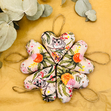 Handmade Pink possum/banksia Hearts
