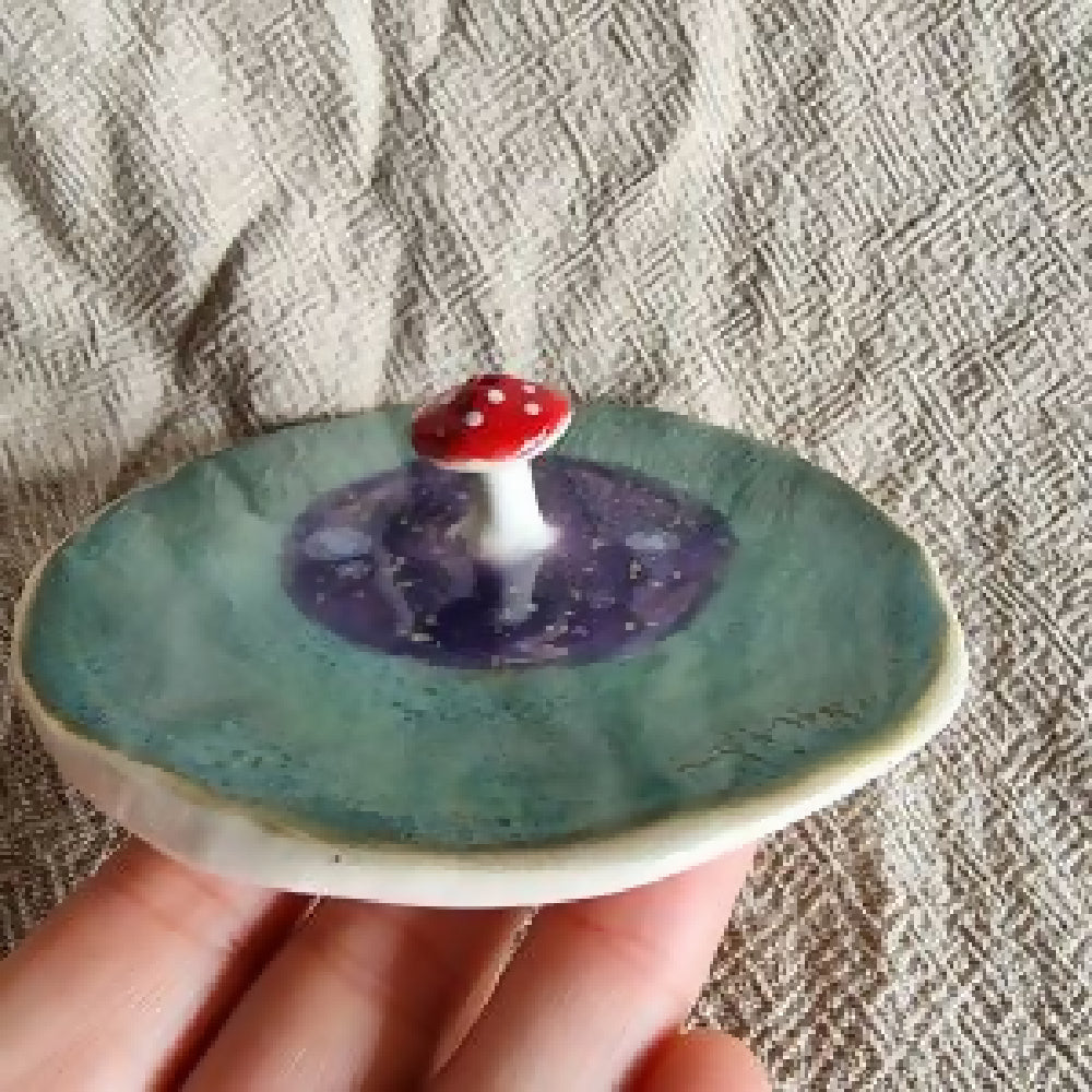 Ceramic Mushroom incense holder dish