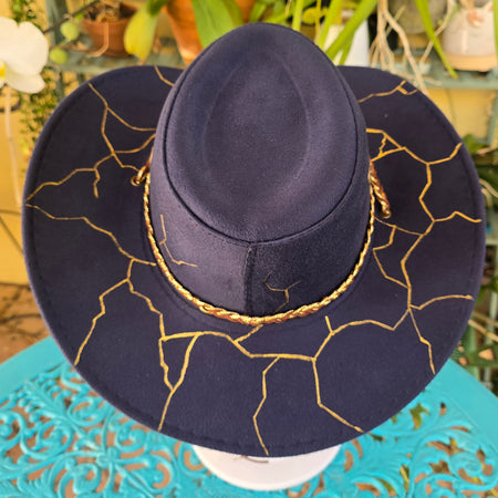 Handburnt and painted fedora hat - cracking stone