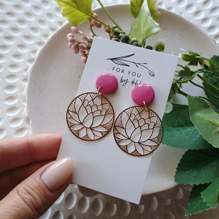 Filigree charm dangle earrings- rose and gold lotus