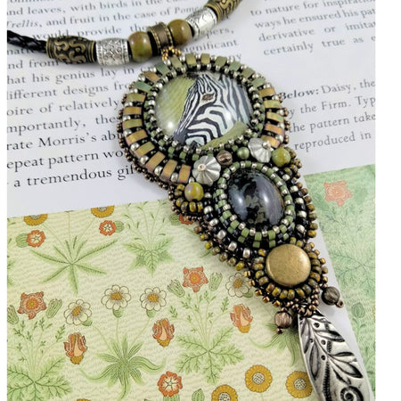 Zebra Pendant necklace hand painted with bead embellishment