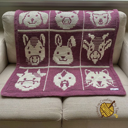 Handmade | Crochet | Heirloom | Blanket | Acrylic | Farmyard Friends | Grape
