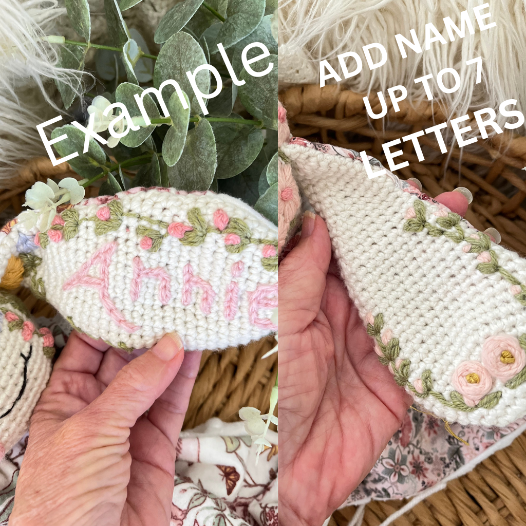 Crochet Personalised Bunny Snuggler, Crochet Embroidered Bunny Snuggler