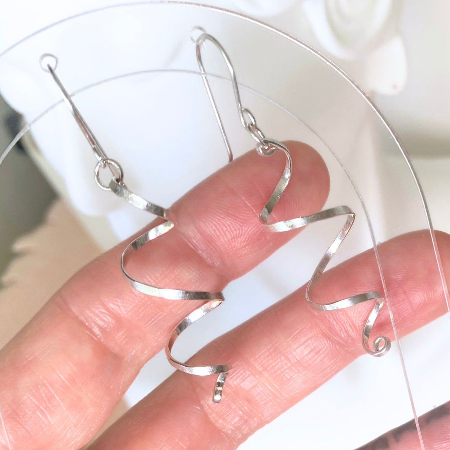 Long spiralling dangle earrings | Sterling silver | Wire jewellery