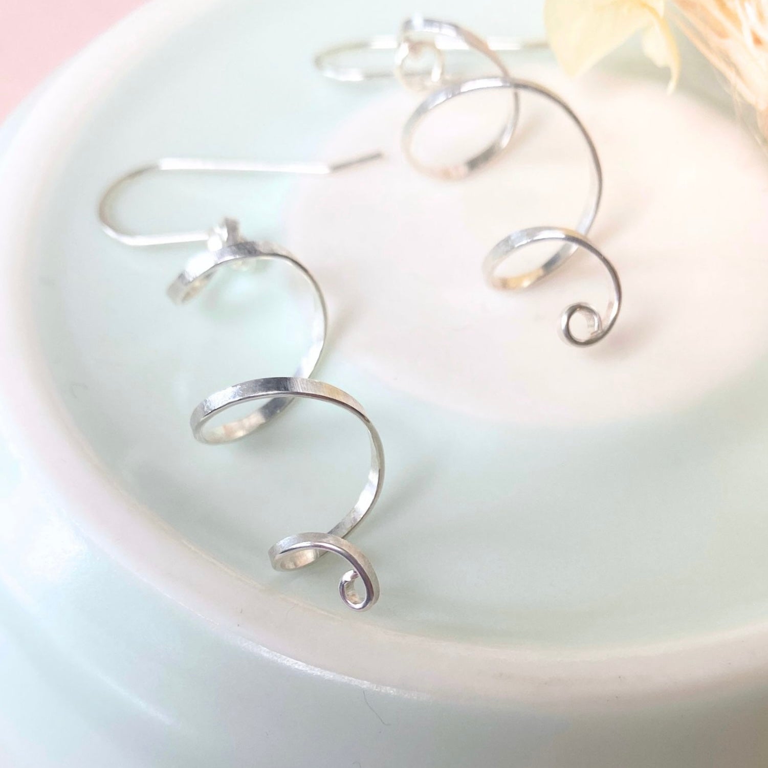 Long spiralling dangle earrings | Sterling silver | Wire jewellery