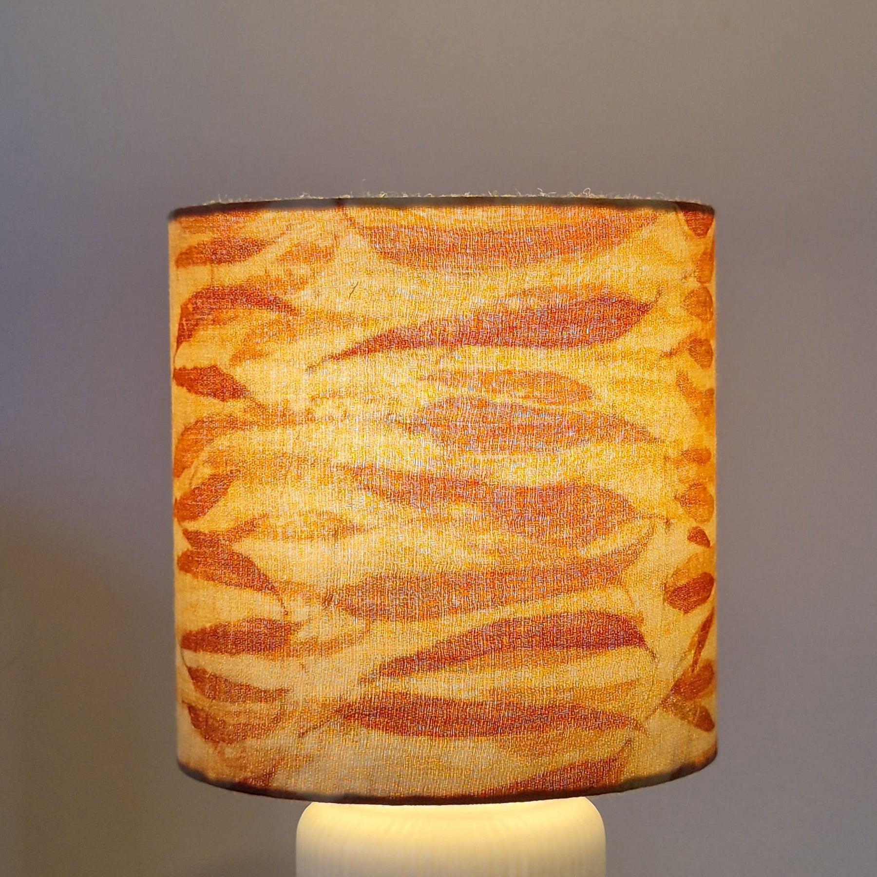 SOLD...Unique lamp shade with hand printed eucalyptus leaves