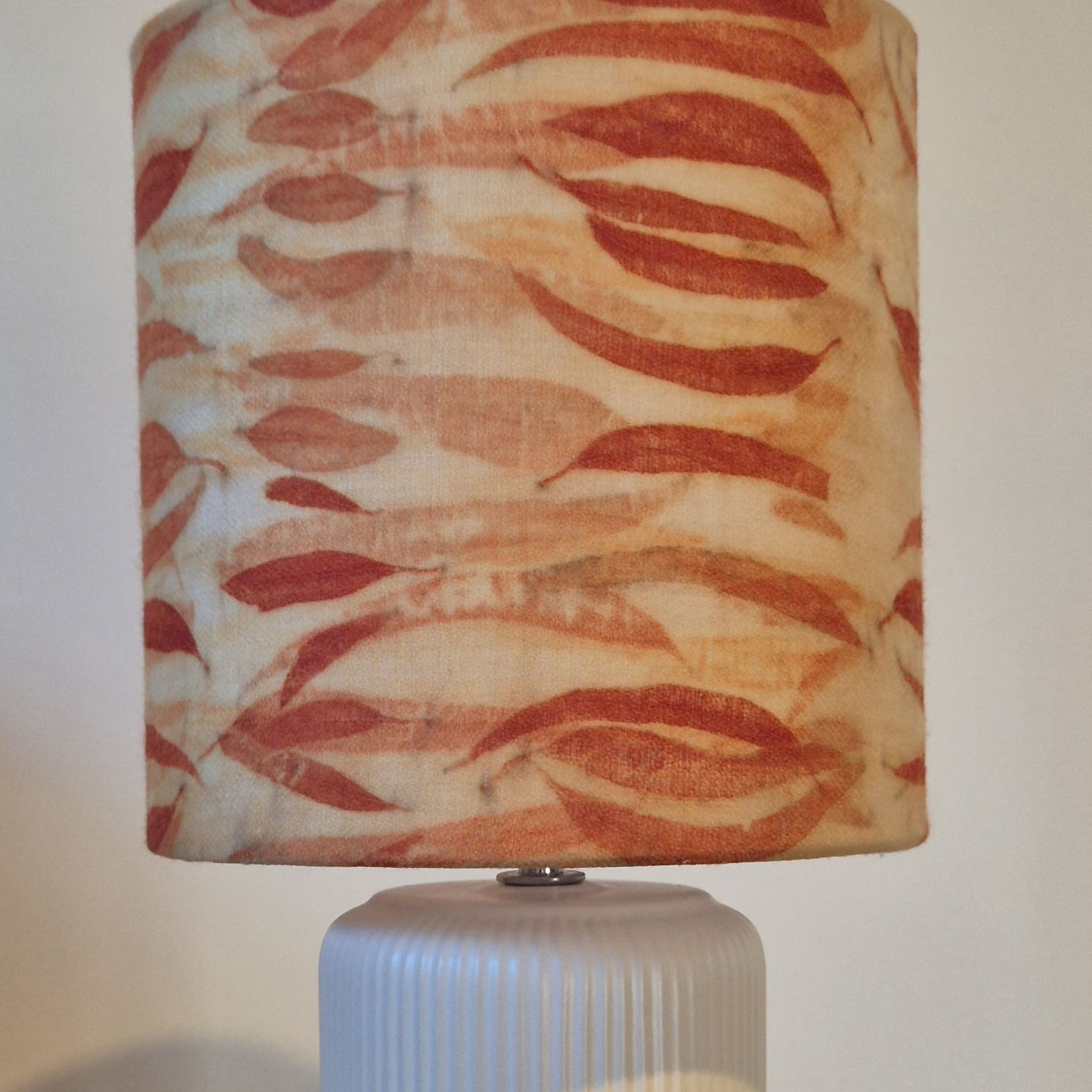 SOLD...Unique lamp shade with hand printed eucalyptus leaves