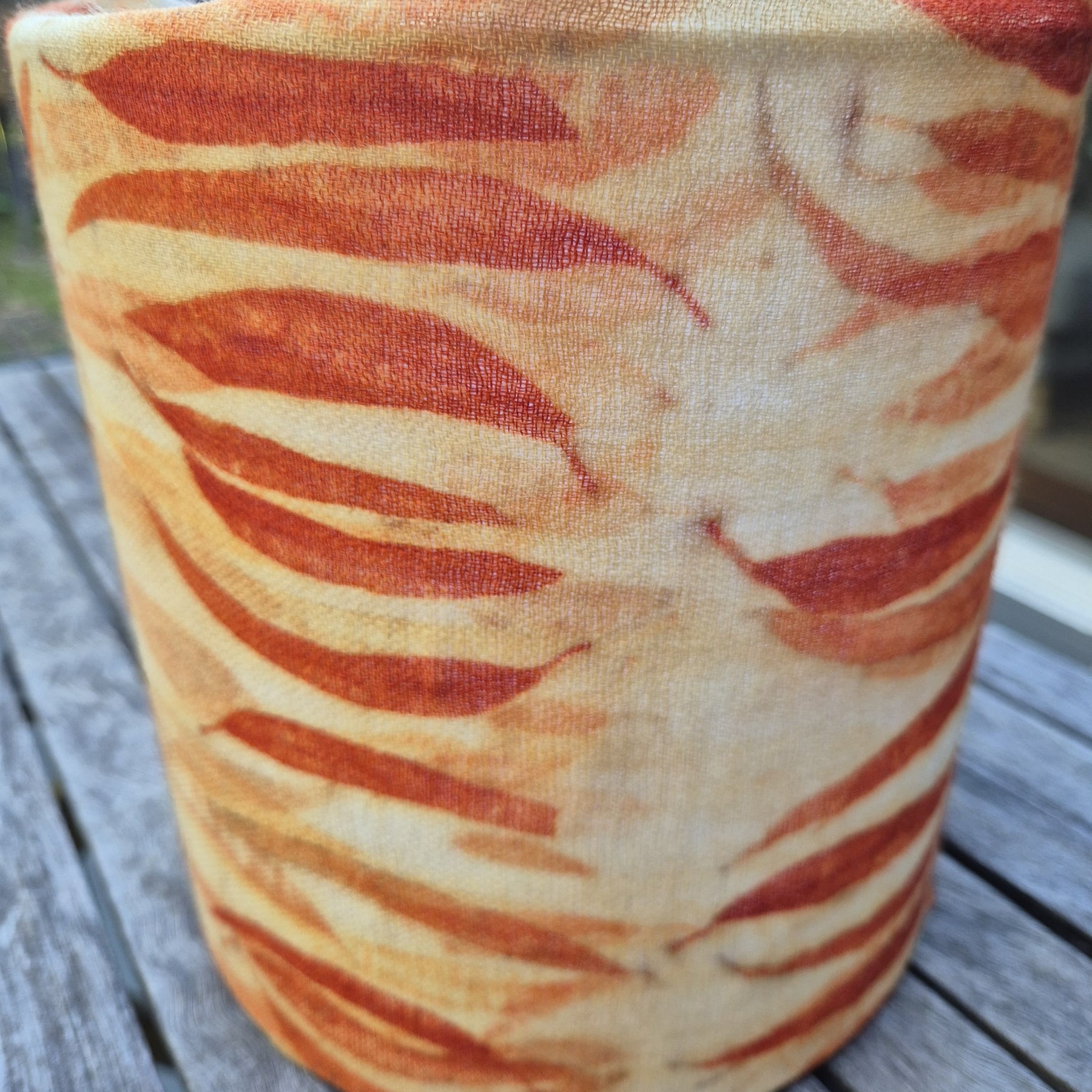 SOLD...Unique lamp shade with hand printed eucalyptus leaves