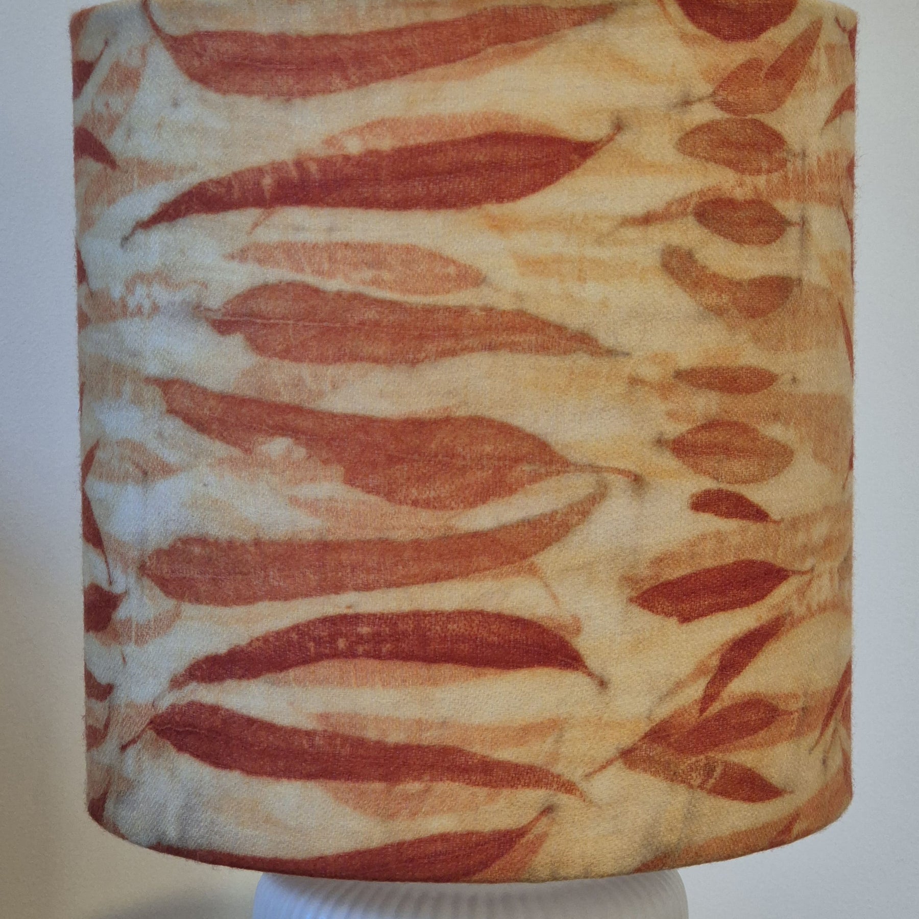 SOLD...Unique lamp shade with hand printed eucalyptus leaves