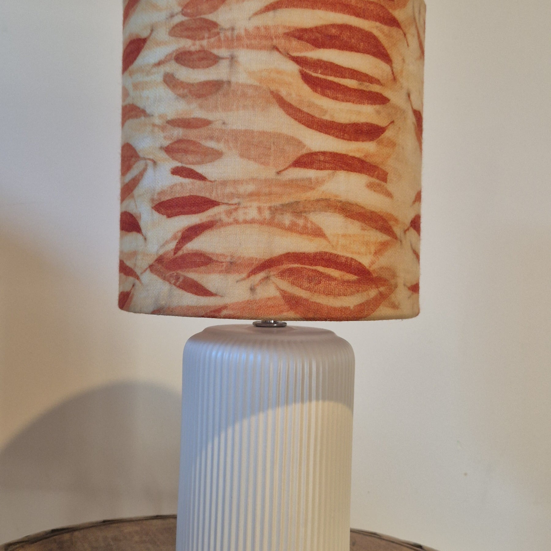 SOLD...Unique lamp shade with hand printed eucalyptus leaves