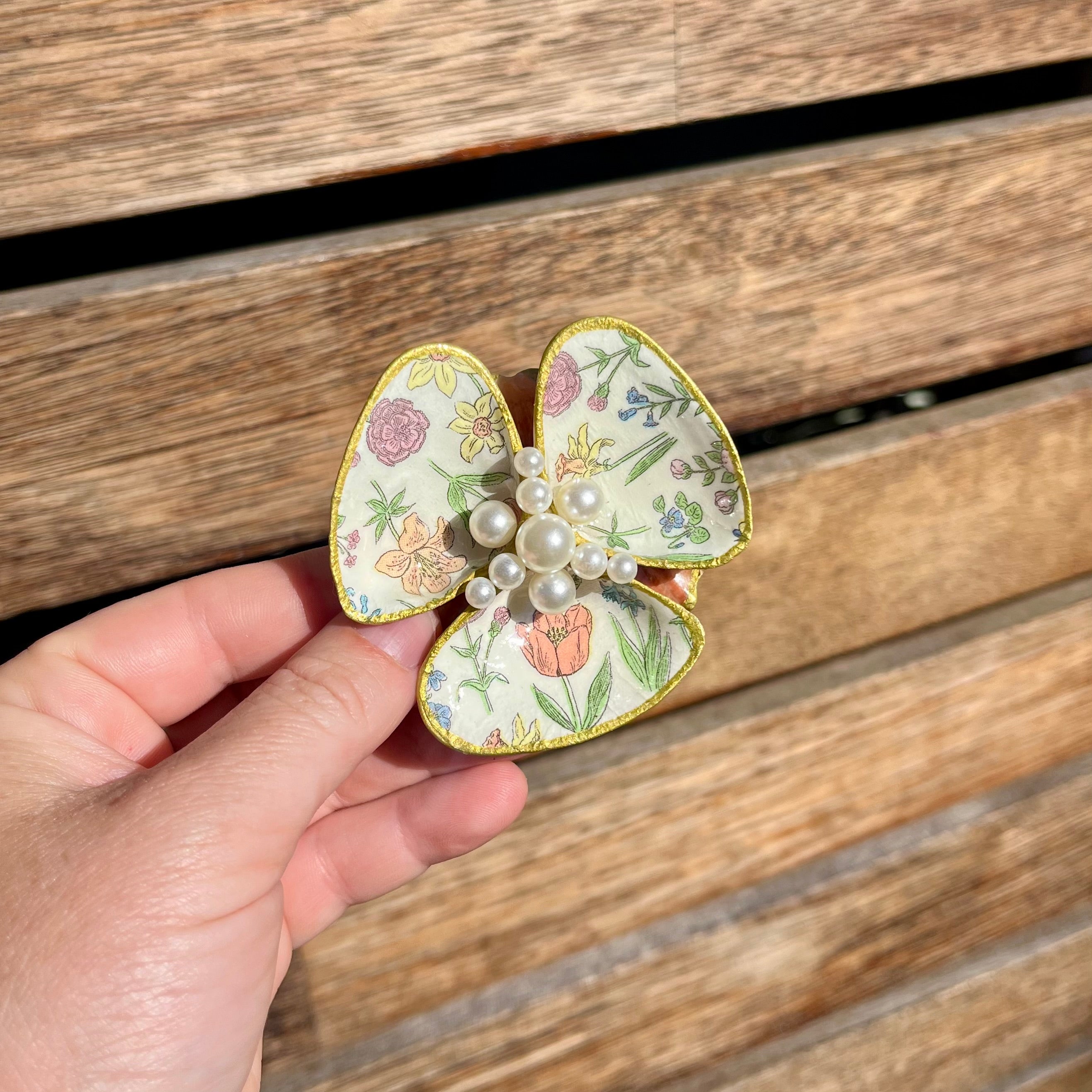 Shell Trinket Tray With Floral Pattern