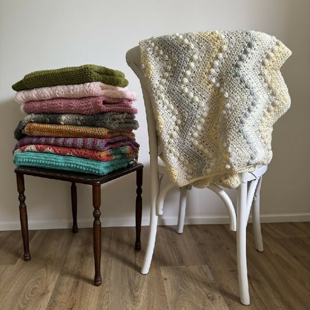 Crochet | Blanket / Throw | Yellow & Greys Wavy