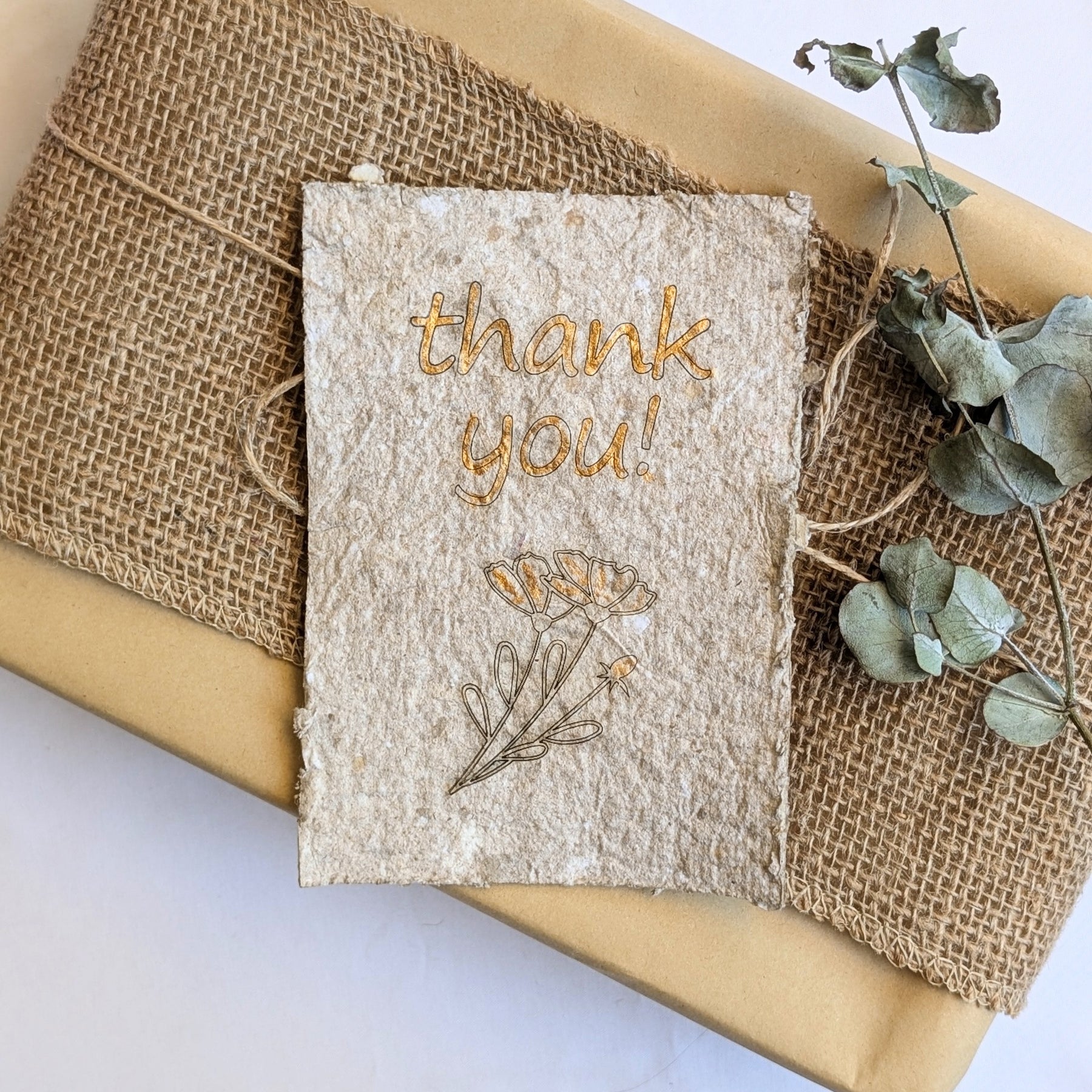 Handmade Recycled Paper Thank You Cards – Set of 5 | Engraved Botanical Keepsake Cards