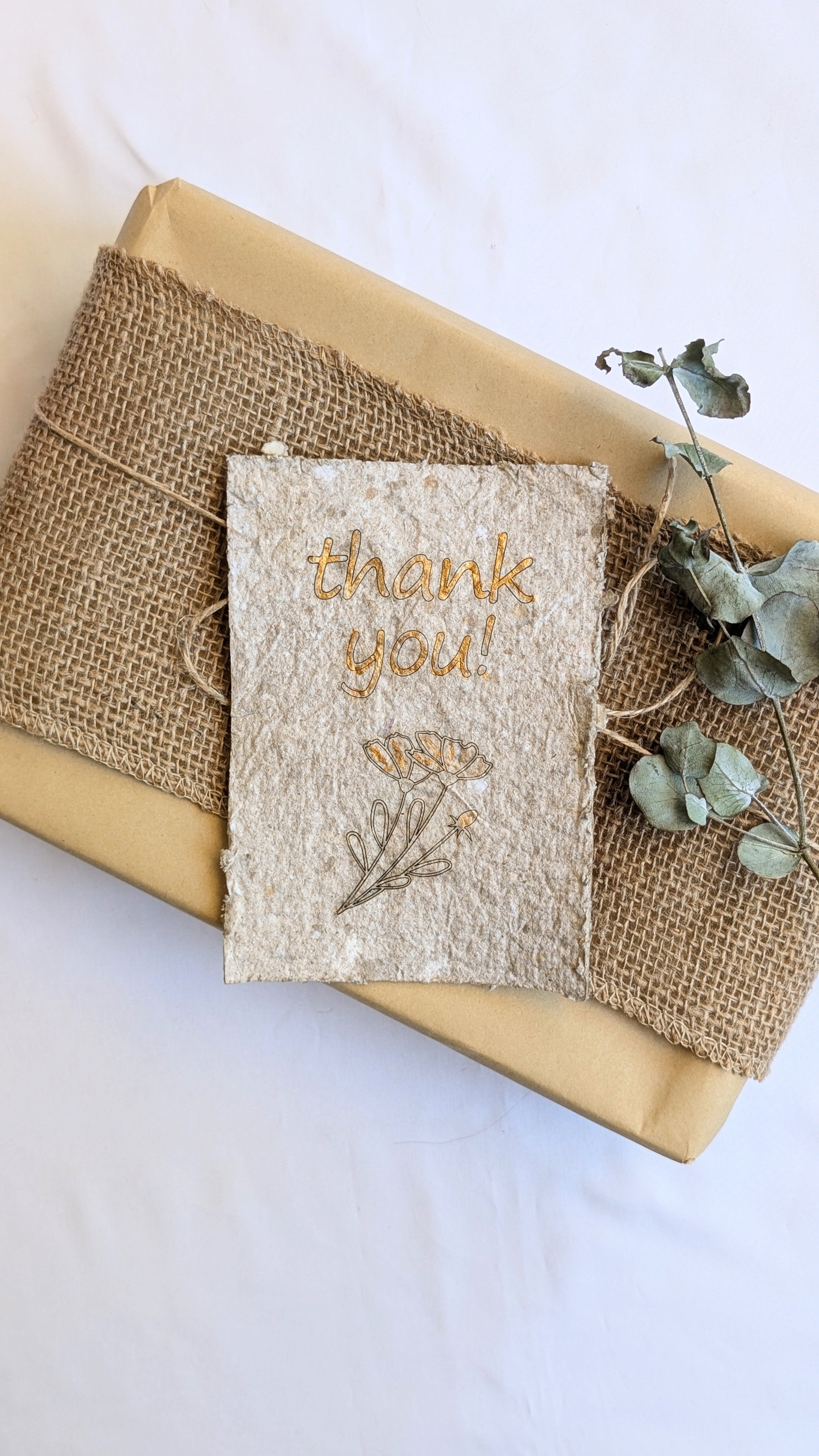 Handmade Recycled Paper Thank You Cards – Set of 5 | Engraved Botanical Keepsake Cards