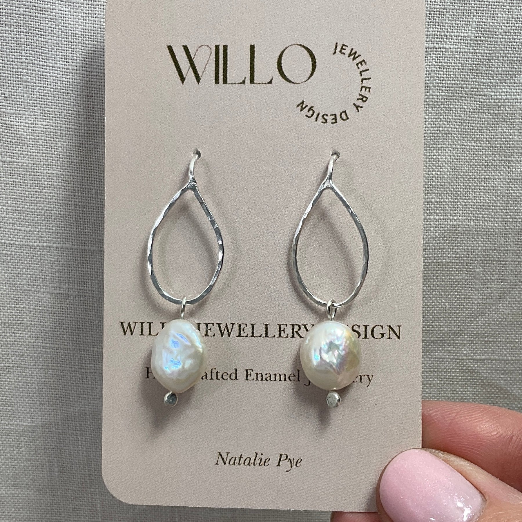 Pearl and argentium silver tear drop earrings.