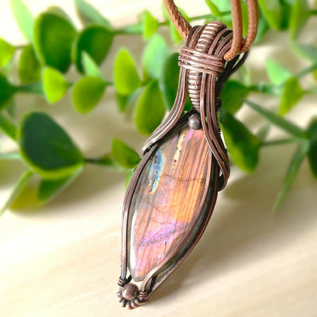 Amazing 75x25mm Wire-Wrapped Multicolour Labradorite Pendant