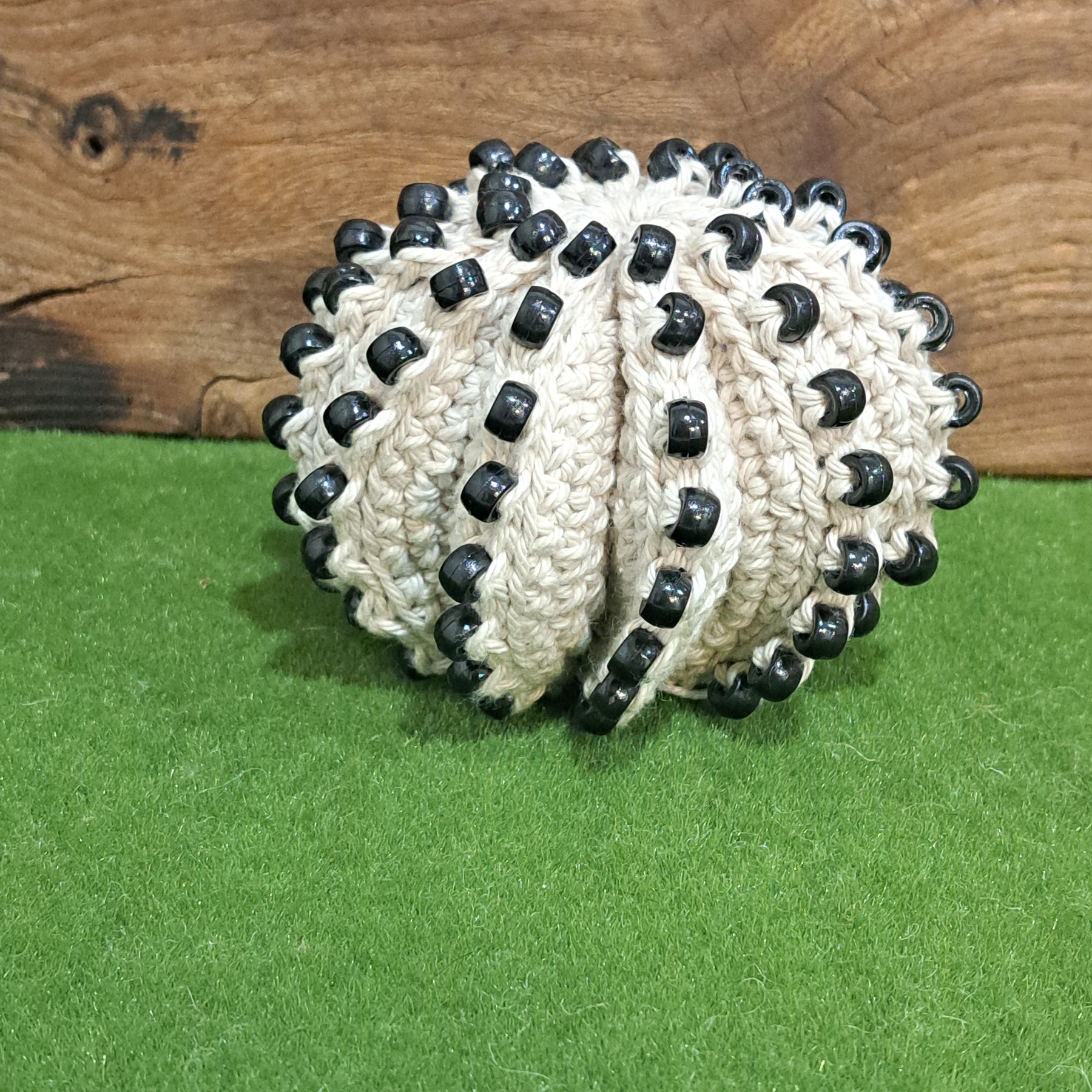 Handmade Crochet fidget stress ball beaded natural and black
