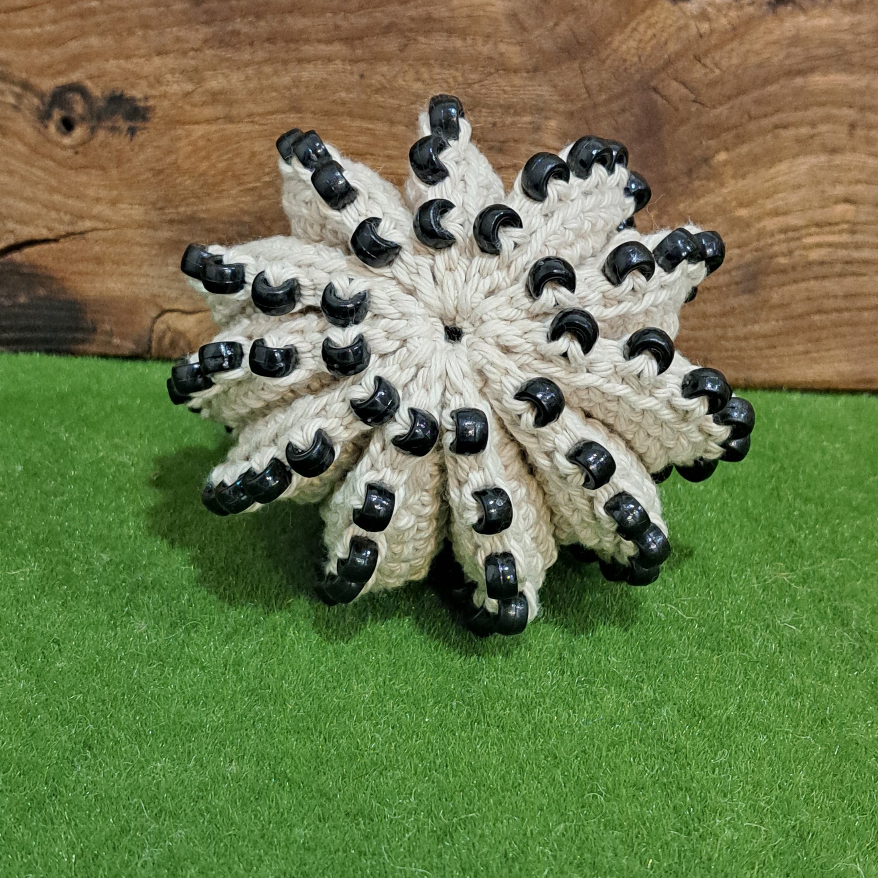 Handmade Crochet fidget stress ball beaded natural and black