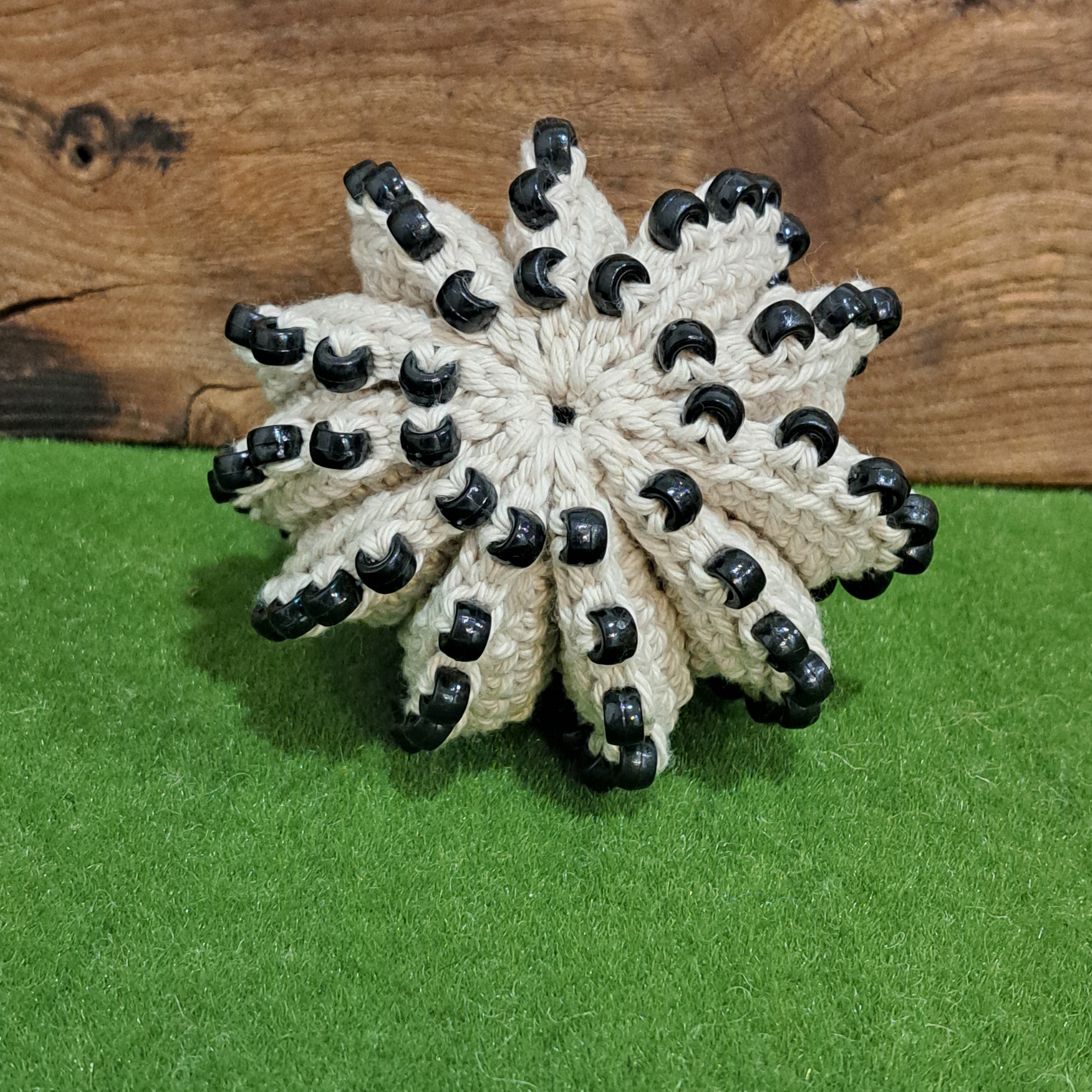 Handmade Crochet fidget stress ball beaded natural and black