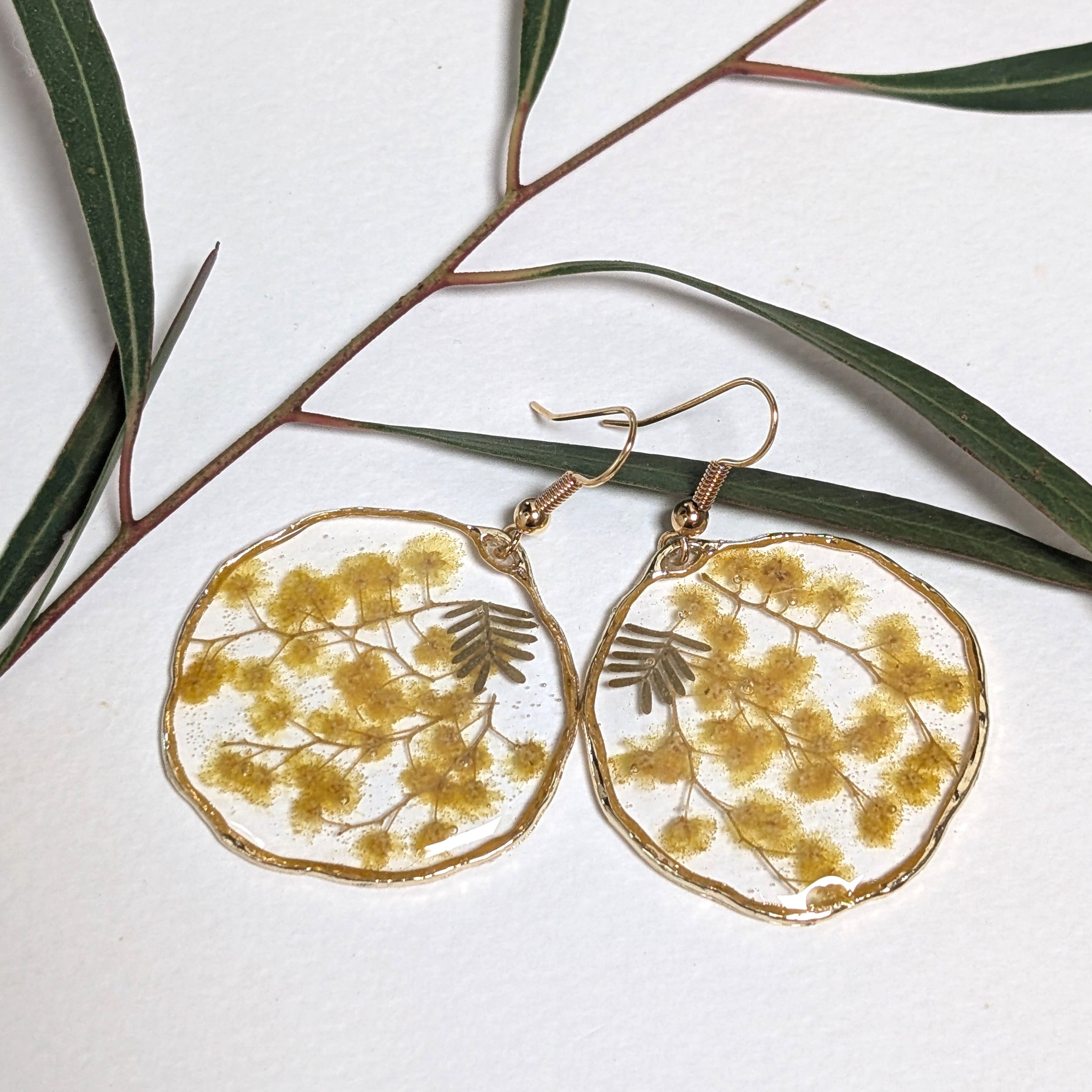 Australian wattle earrings, handmade