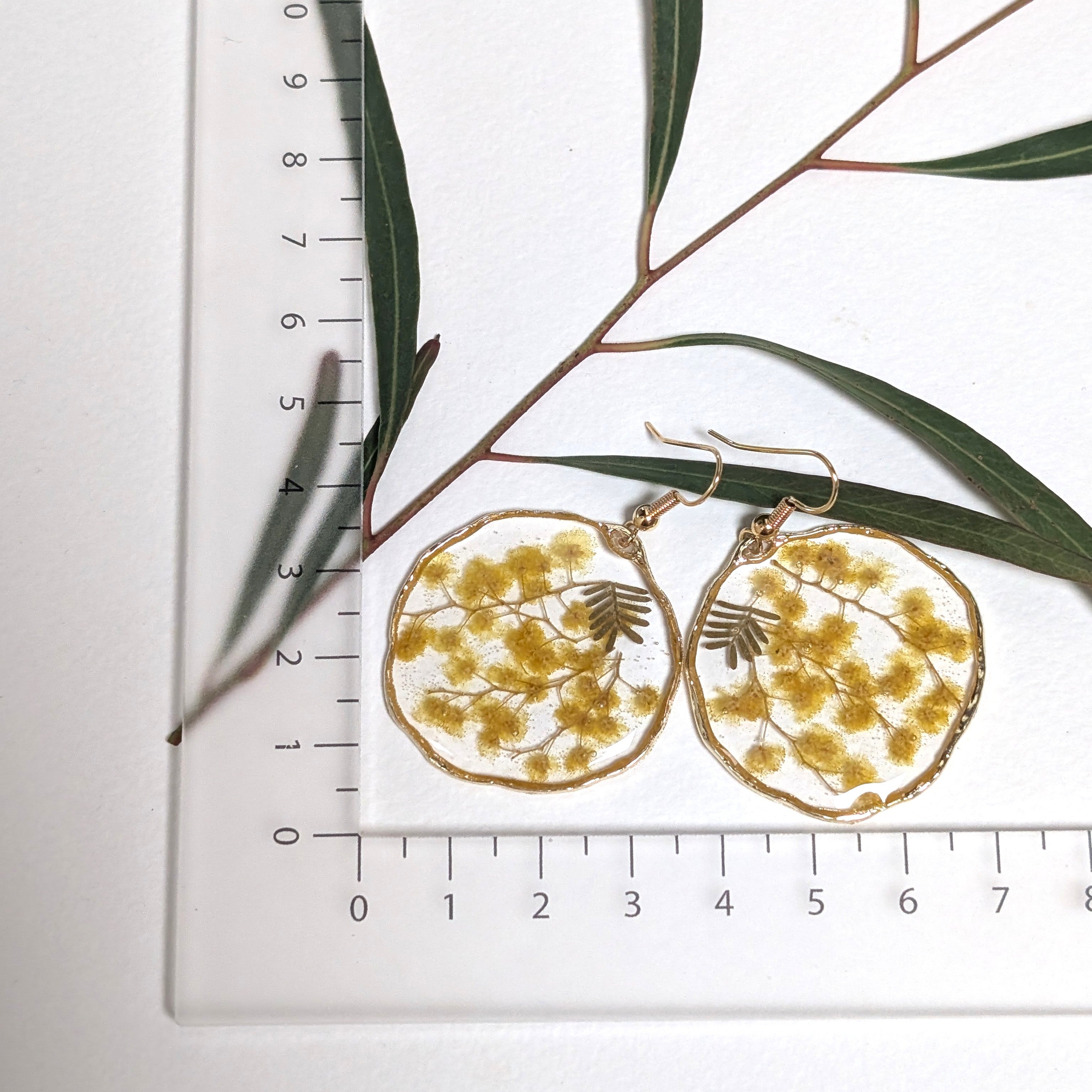 Australian wattle earrings, handmade