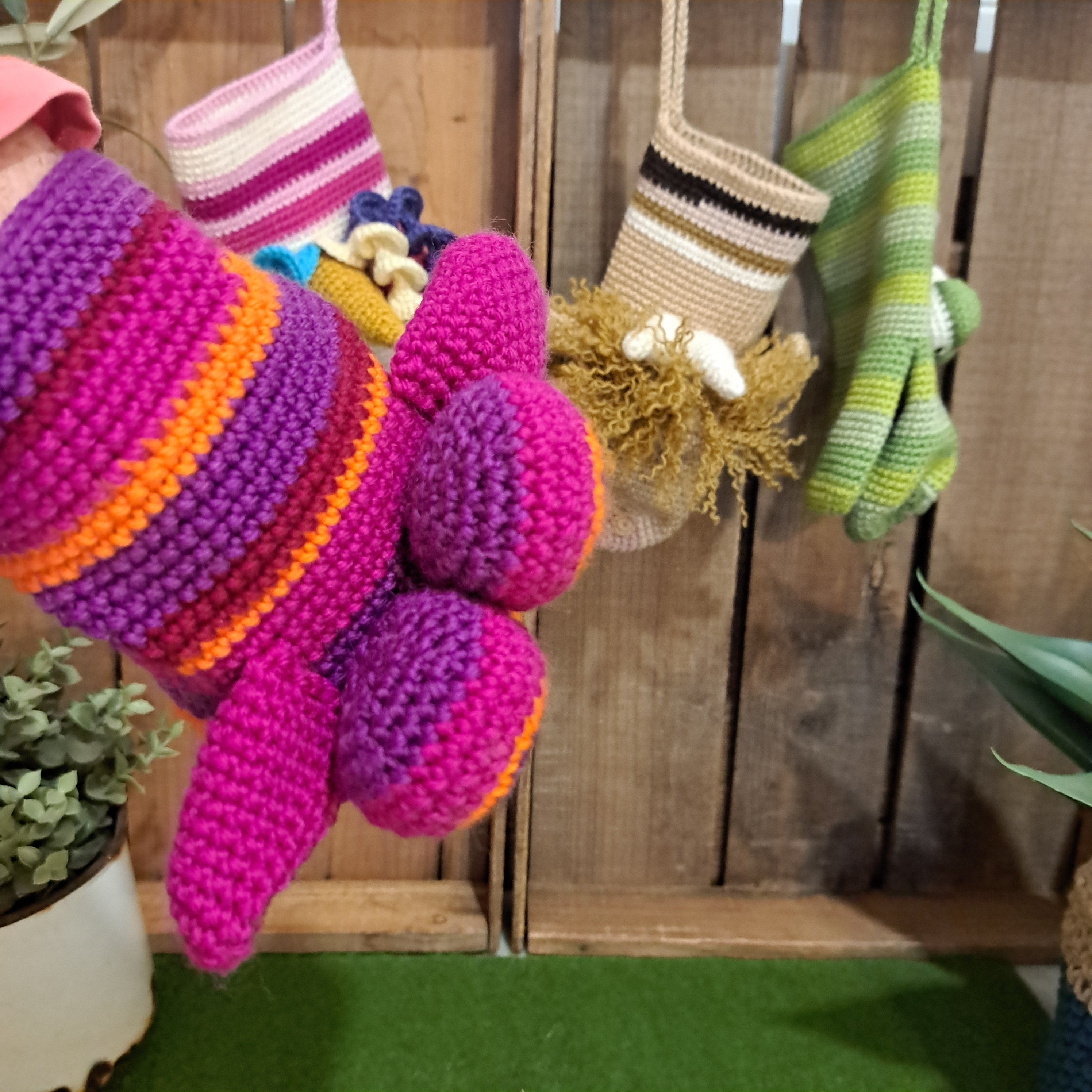 Handmade Crochet hand puppet orange and purple Australian wool