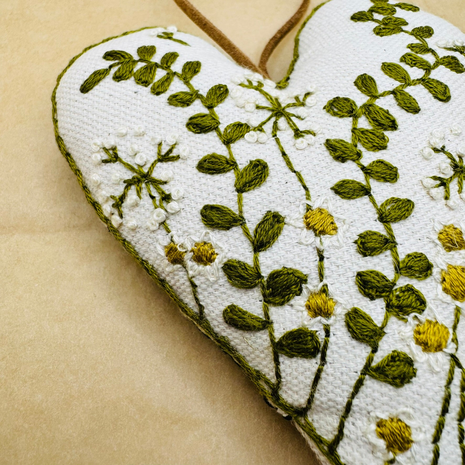Hand Embroidered Keepsake Heart filled with Australian wool - Green Meadow