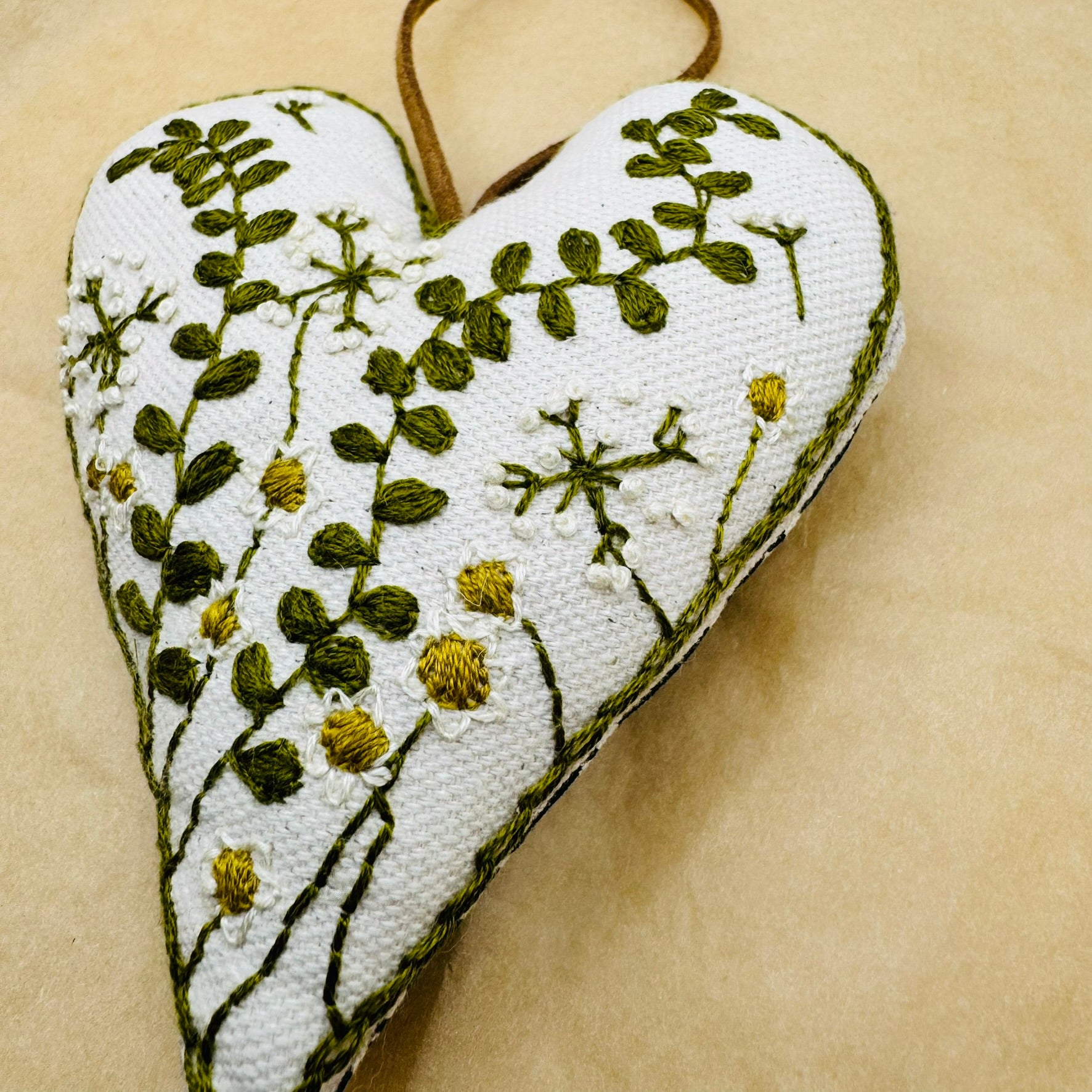 Hand Embroidered Keepsake Heart filled with Australian wool - Green Meadow