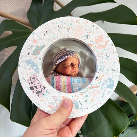 mixed recycled terrazzo photo frame wall hanging