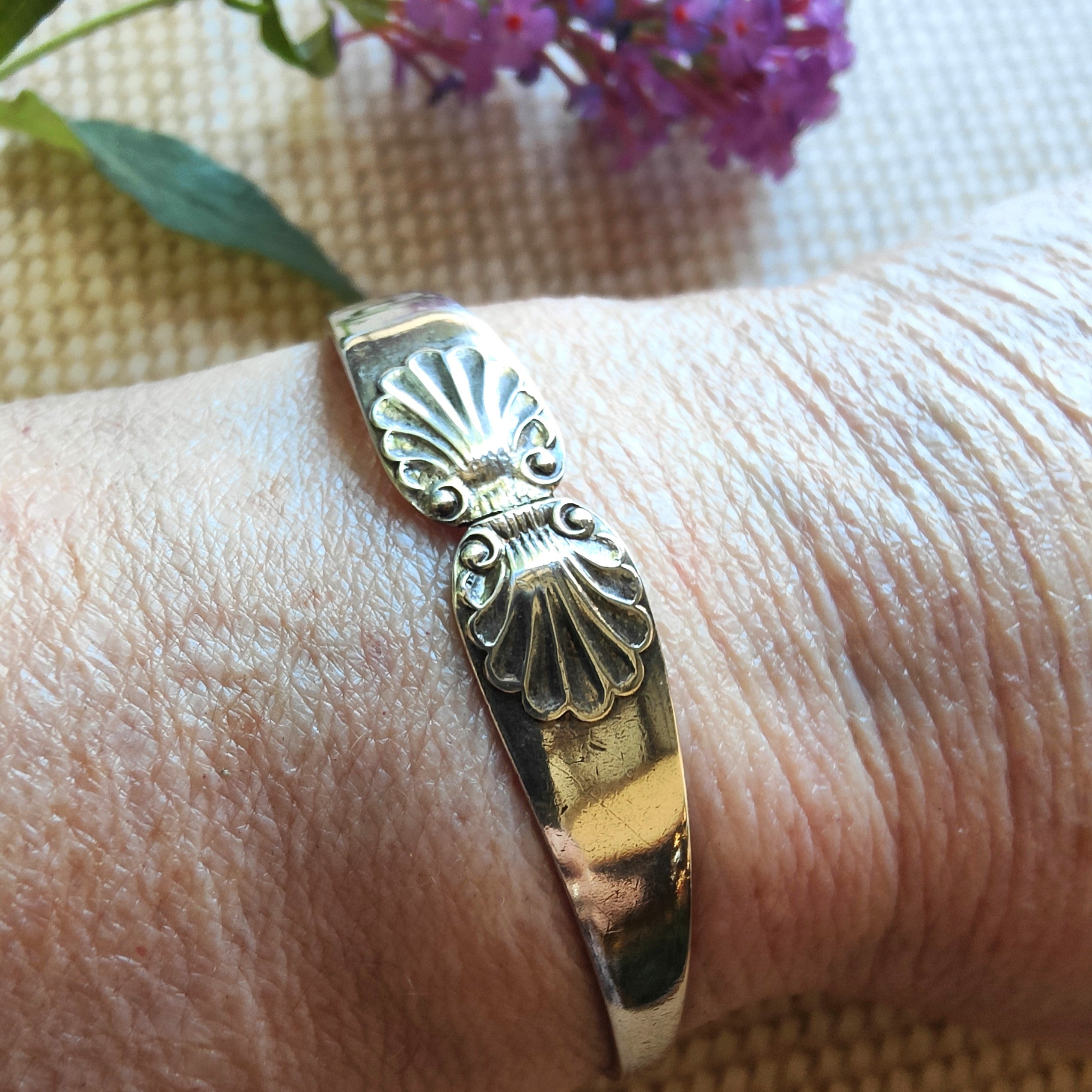 Sterling Silver Vintage Spoon Cuff Bracelet – 1905 Shell Pattern