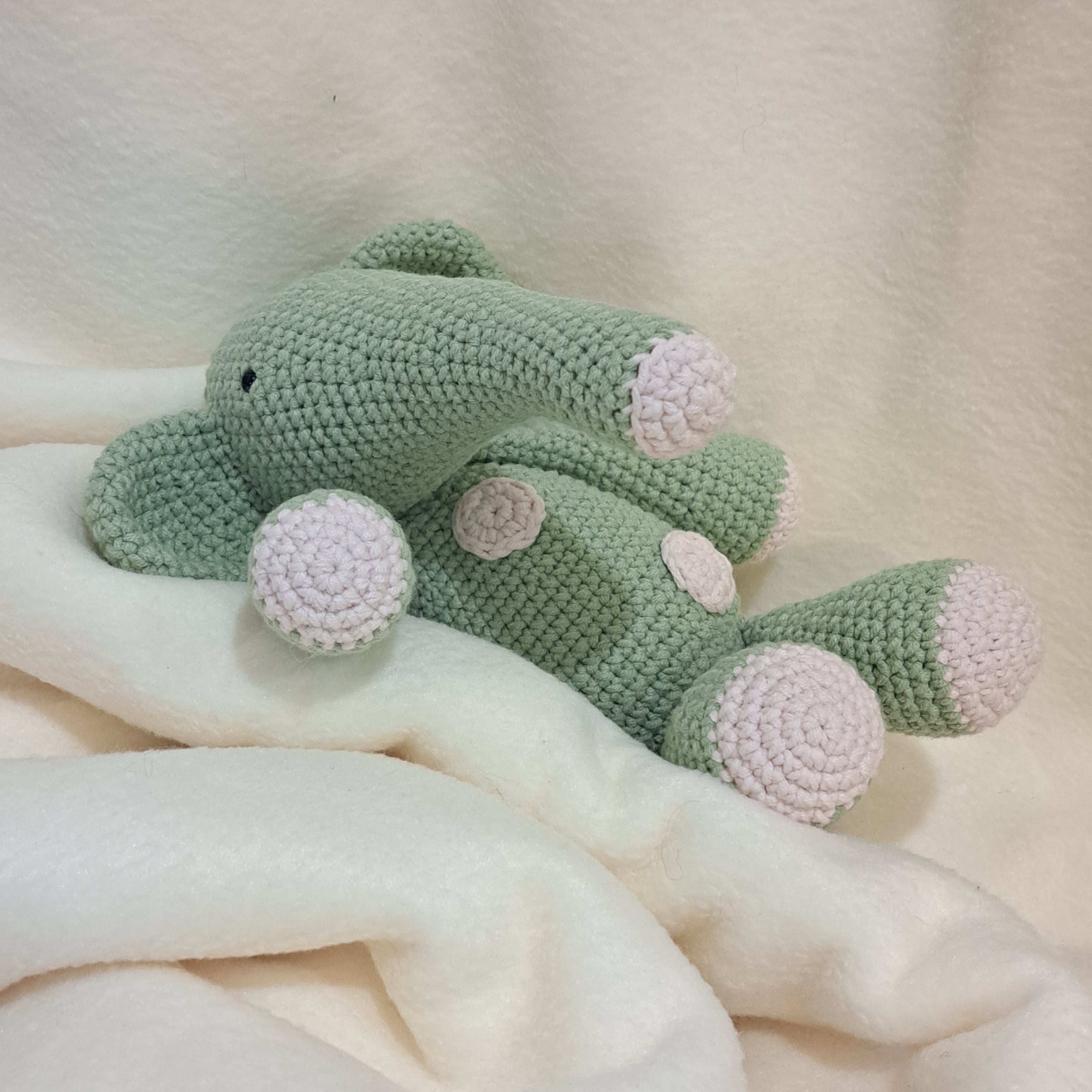Handmade Crochet toy elephant mint green white spots