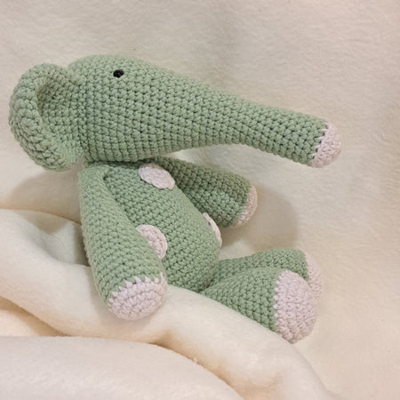 Handmade Crochet toy elephant mint green white spots