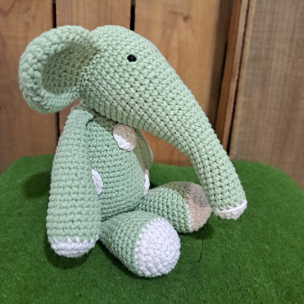 Handmade Crochet toy elephant mint green white spots