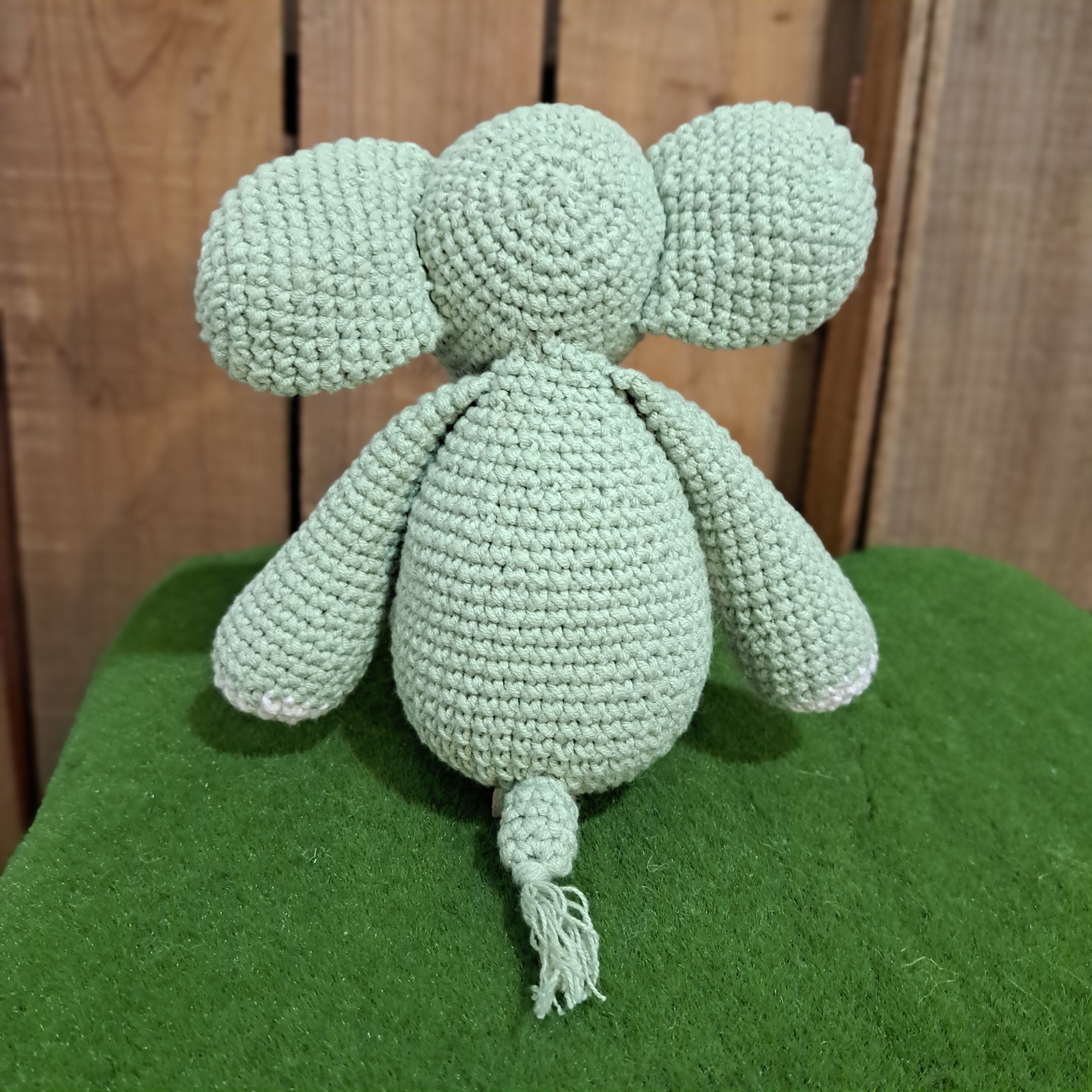 Handmade Crochet toy elephant mint green white spots