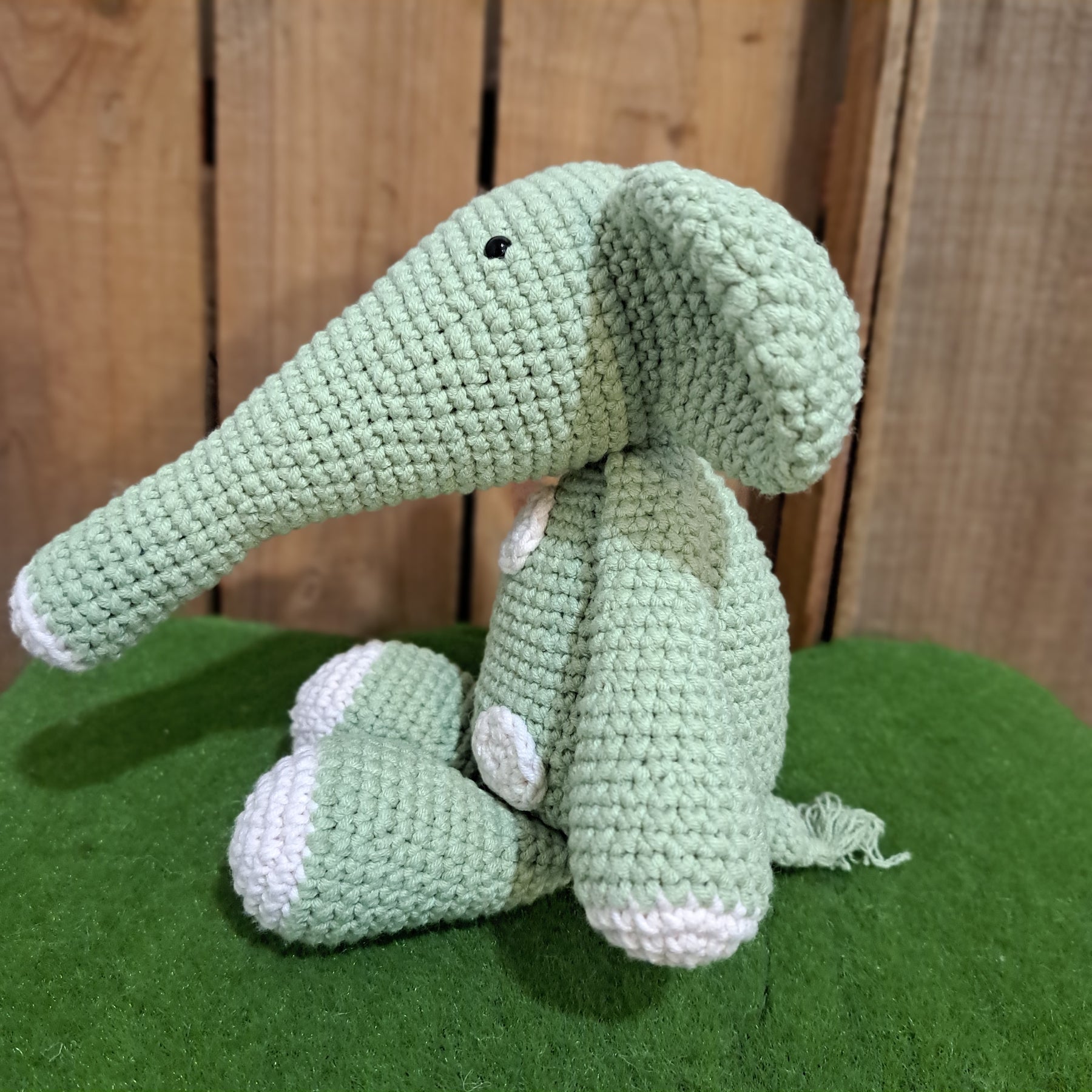 Handmade Crochet toy elephant mint green white spots