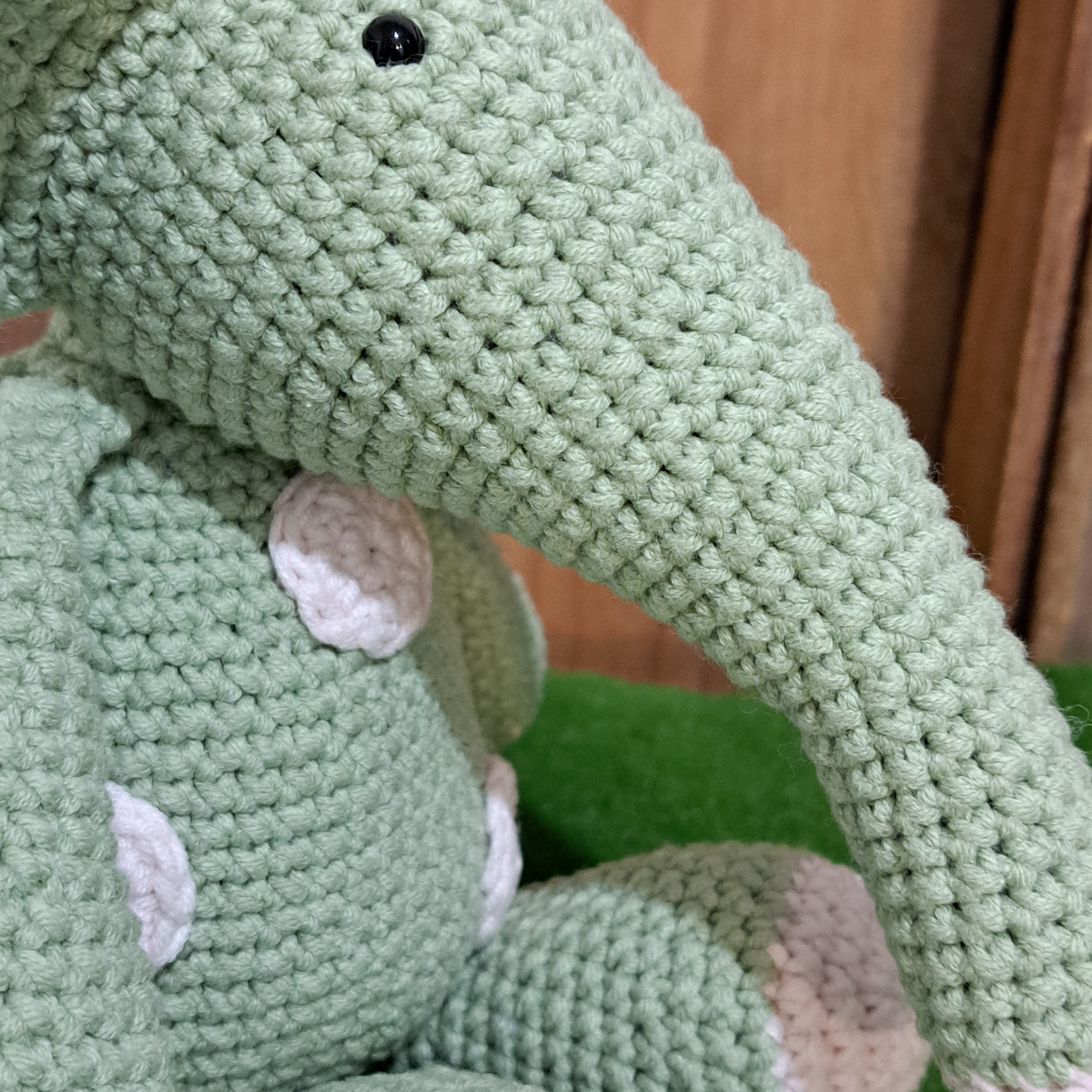 Handmade Crochet toy elephant mint green white spots
