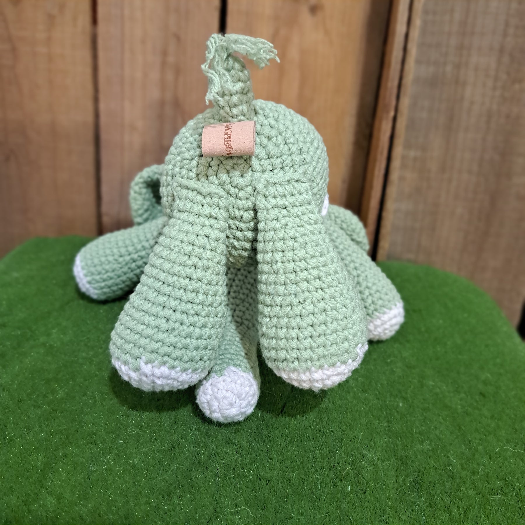 Handmade Crochet toy elephant mint green white spots