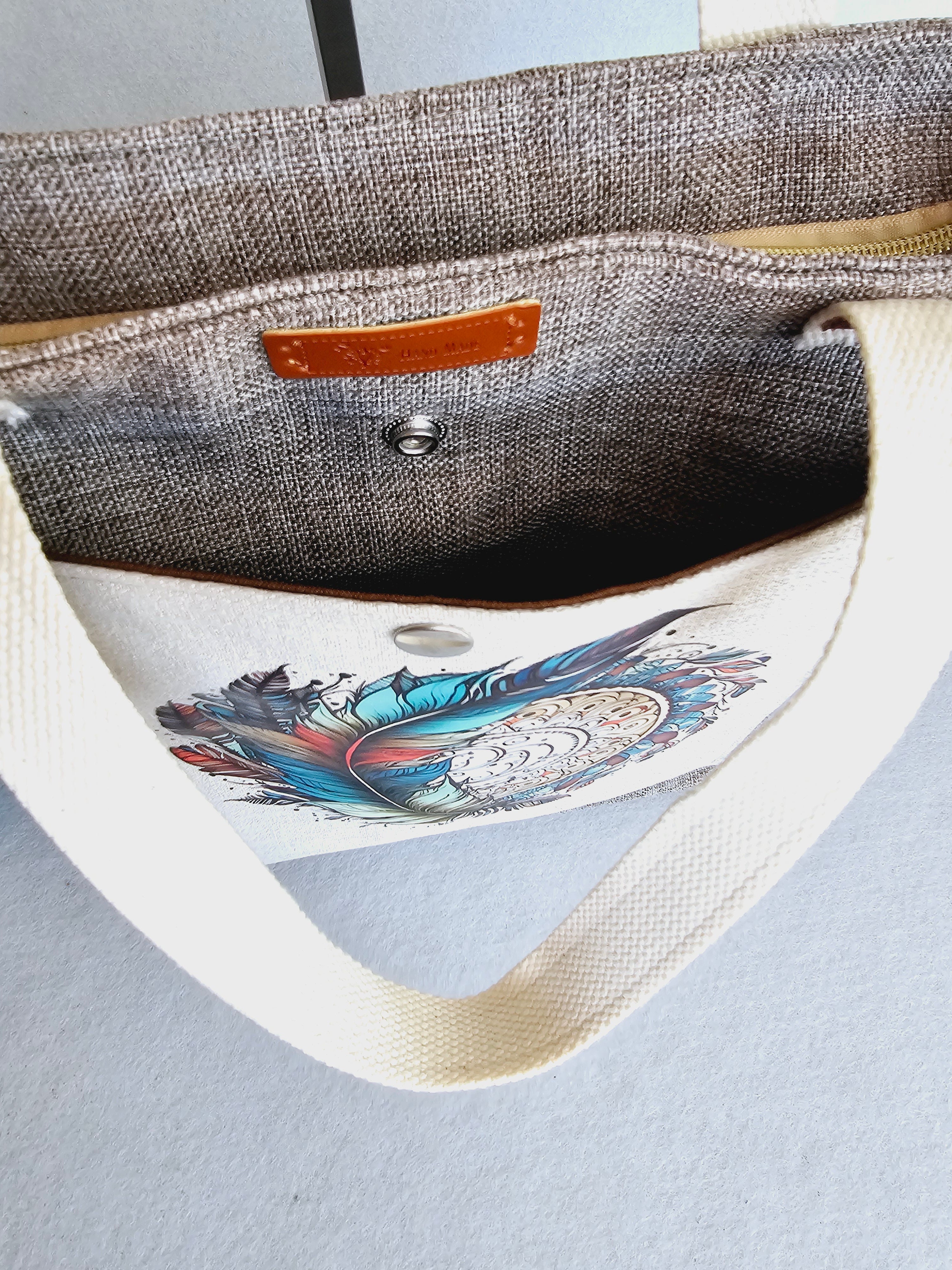 Handmade Elegant handbag / crossbody bag with Feathers and Dream Catcher