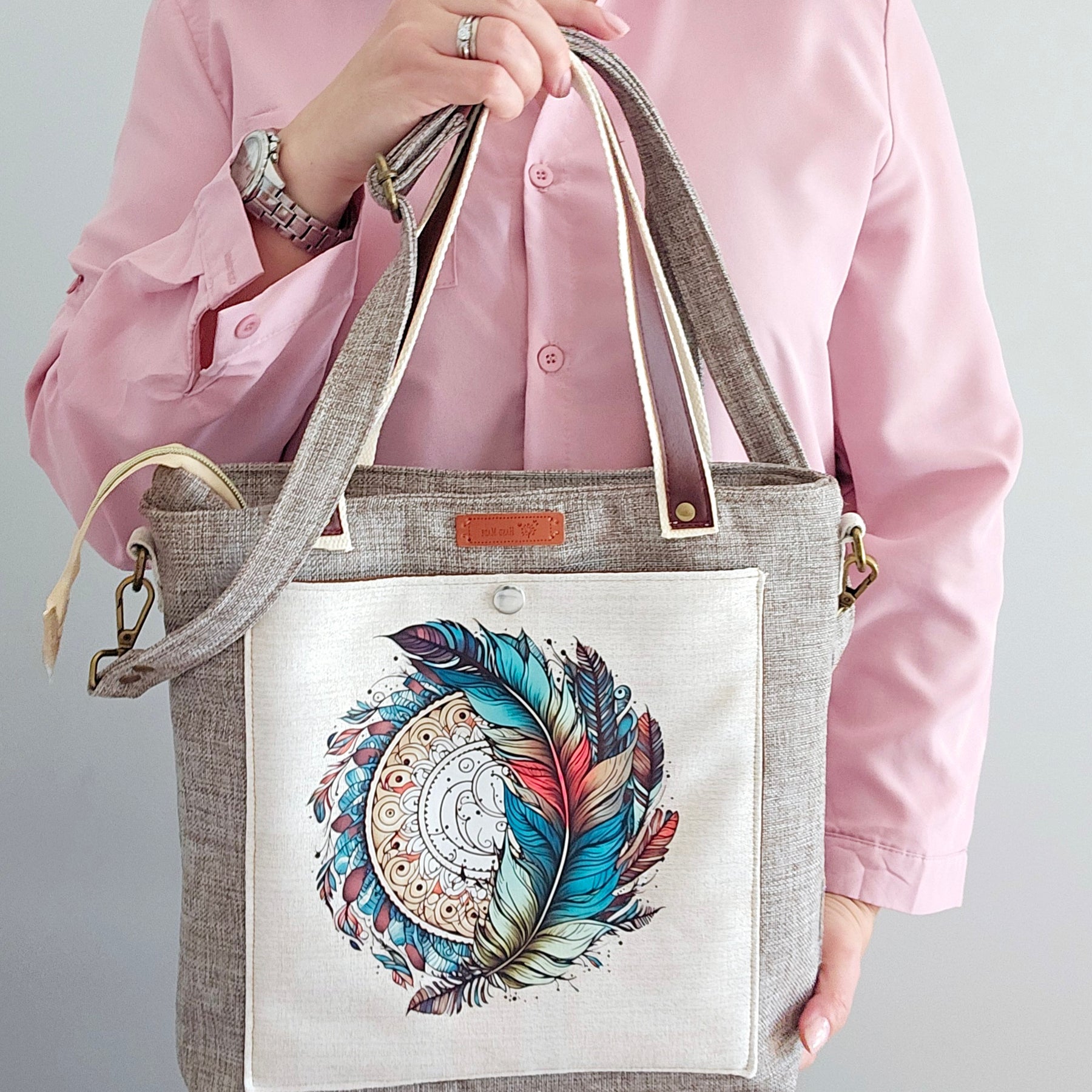 Handmade Elegant handbag / crossbody bag with Feathers and Dream Catcher