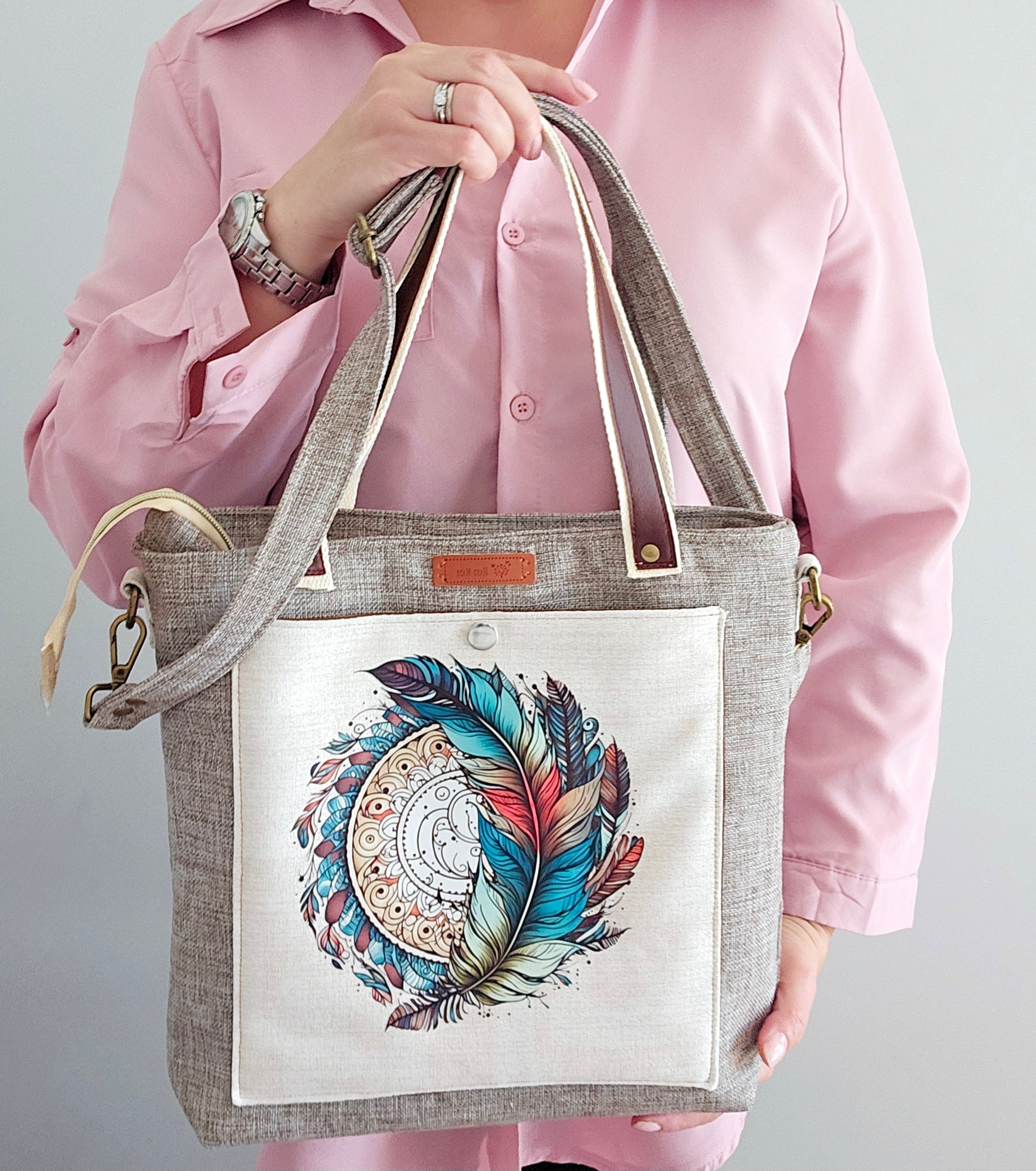 Handmade Elegant handbag / crossbody bag with Feathers and Dream Catcher