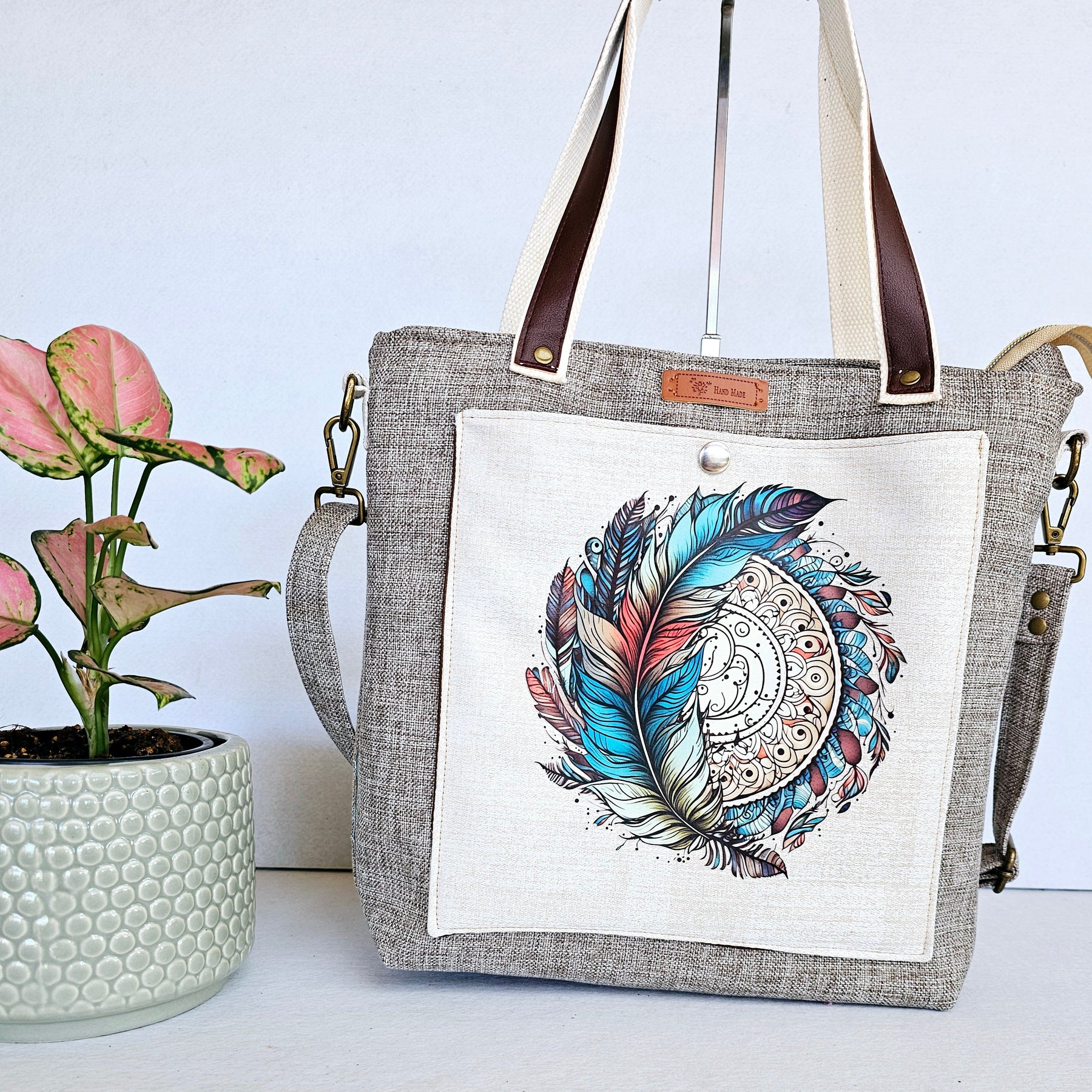Handmade Elegant handbag / crossbody bag with Feathers and Dream Catcher