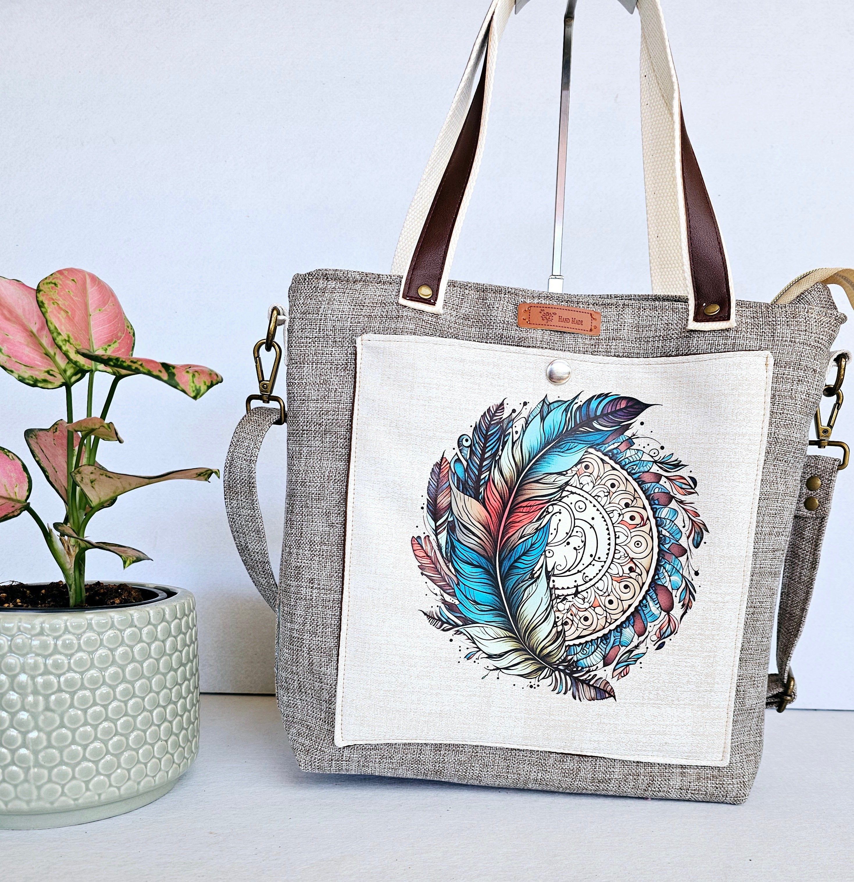 Handmade Elegant handbag / crossbody bag with Feathers and Dream Catcher