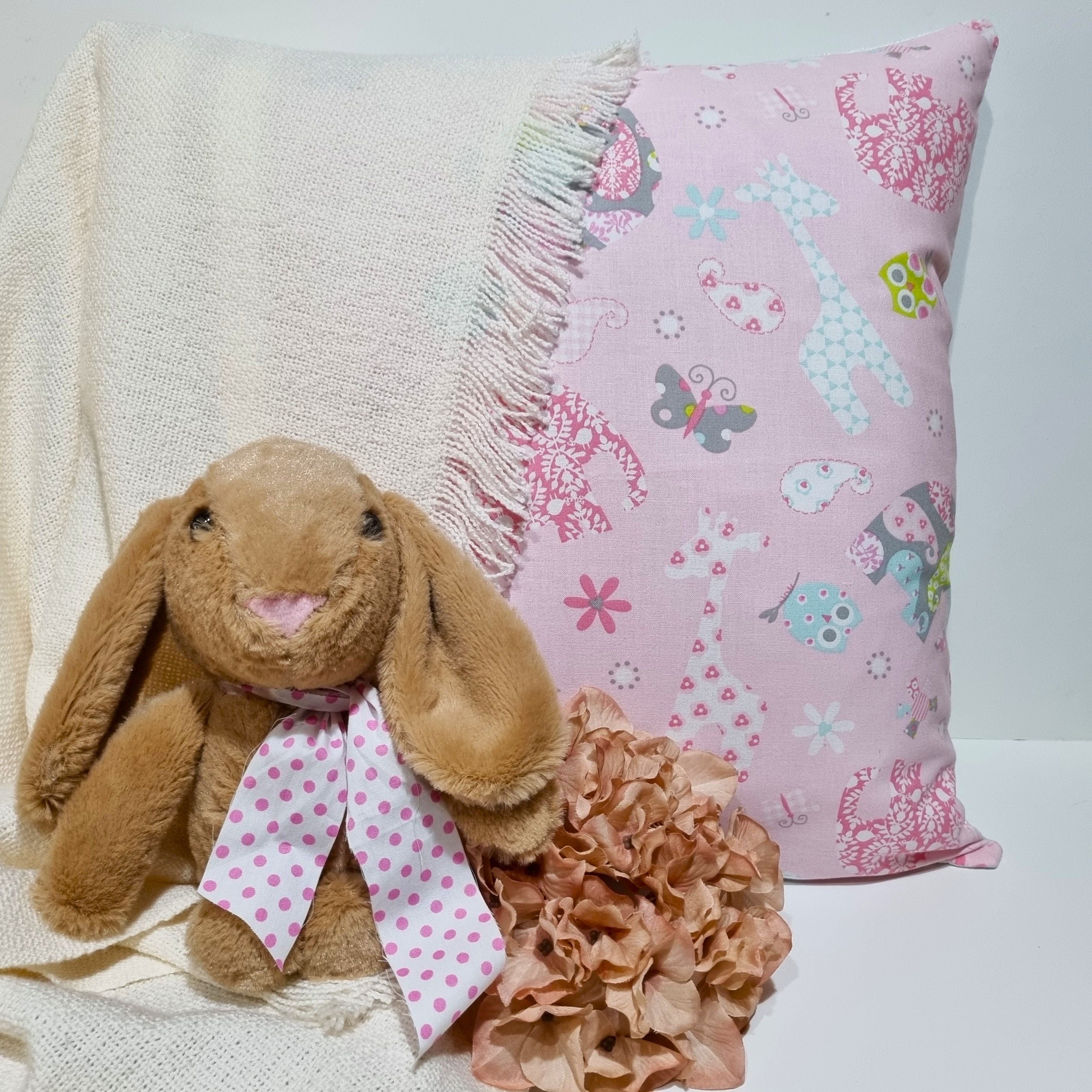 Child's Pink Animal Themed Cushion Covers- Nursery Decor -Kid's Bedroom-45x45cm