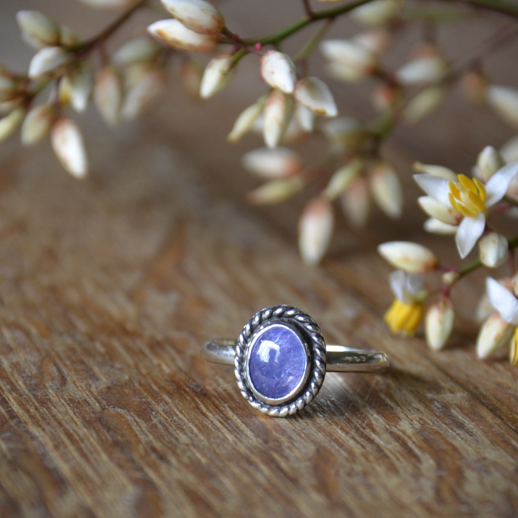 Tanzanite Twist Sterling Silver Ring - Size N