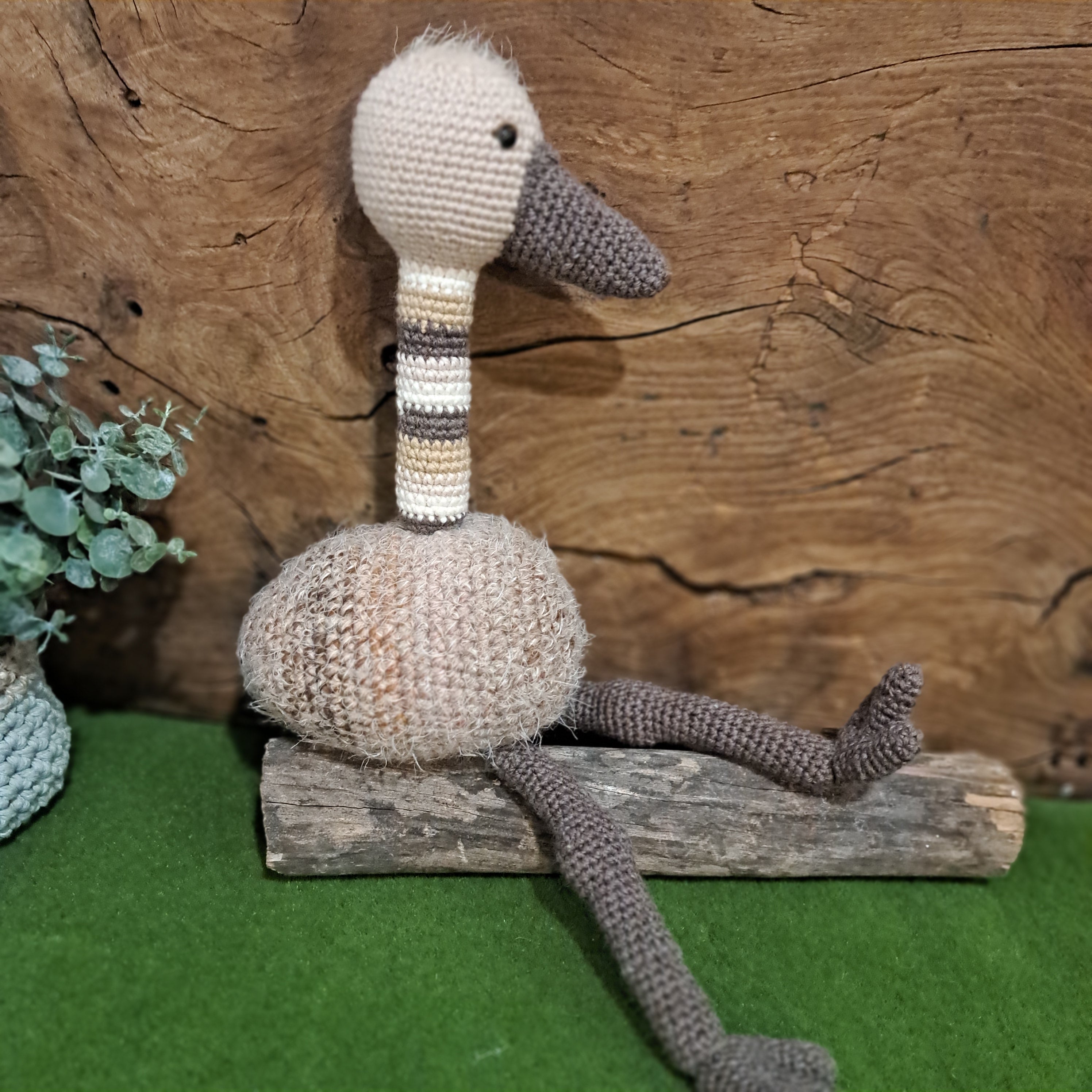 Handmade Crochet emu brown white Australian wool