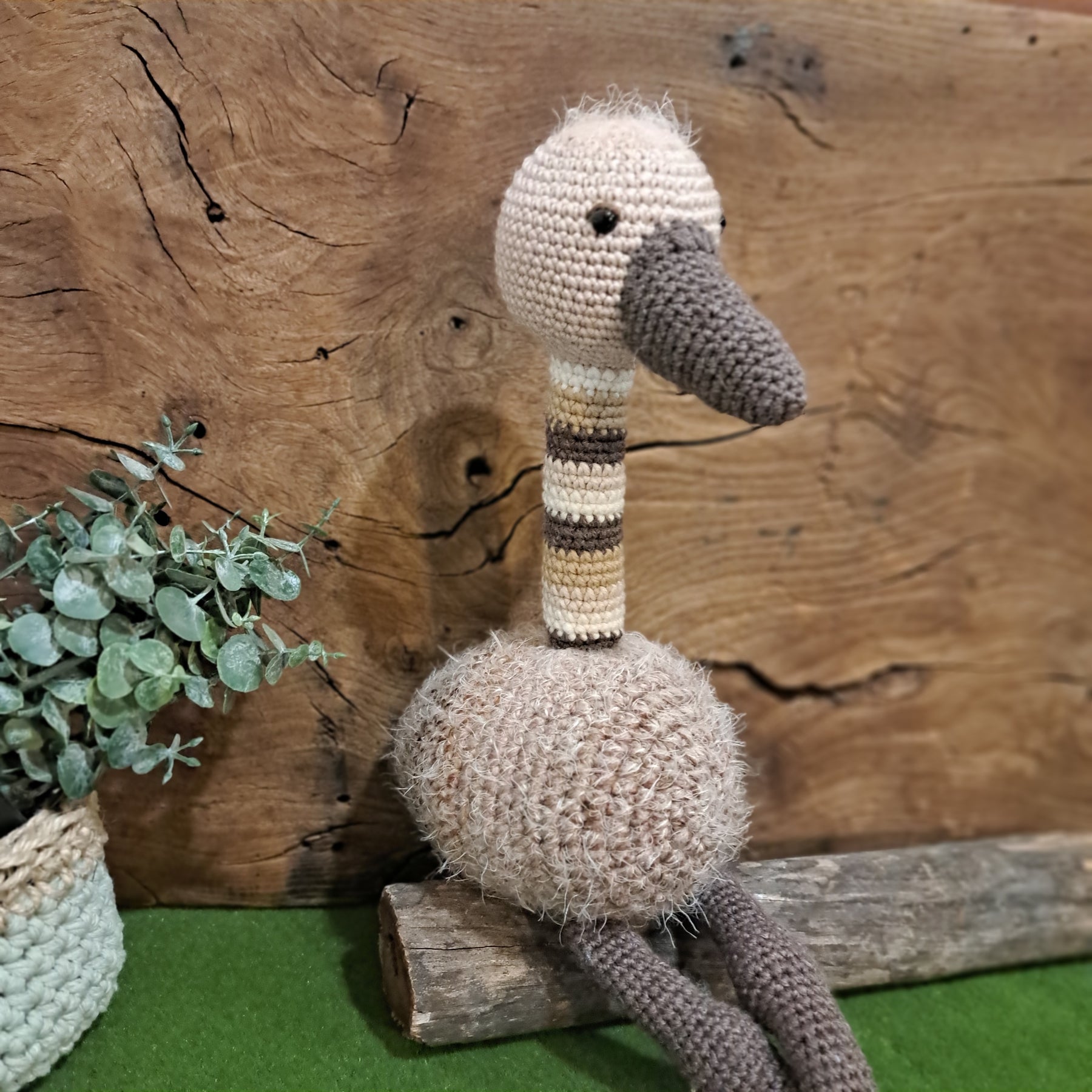 Handmade Crochet emu brown white Australian wool